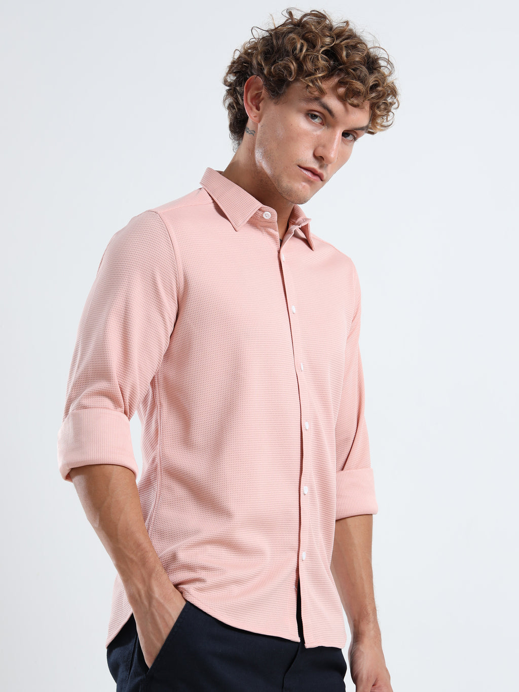 Men’s Light Pink Textured Micro-Pattern Shirt