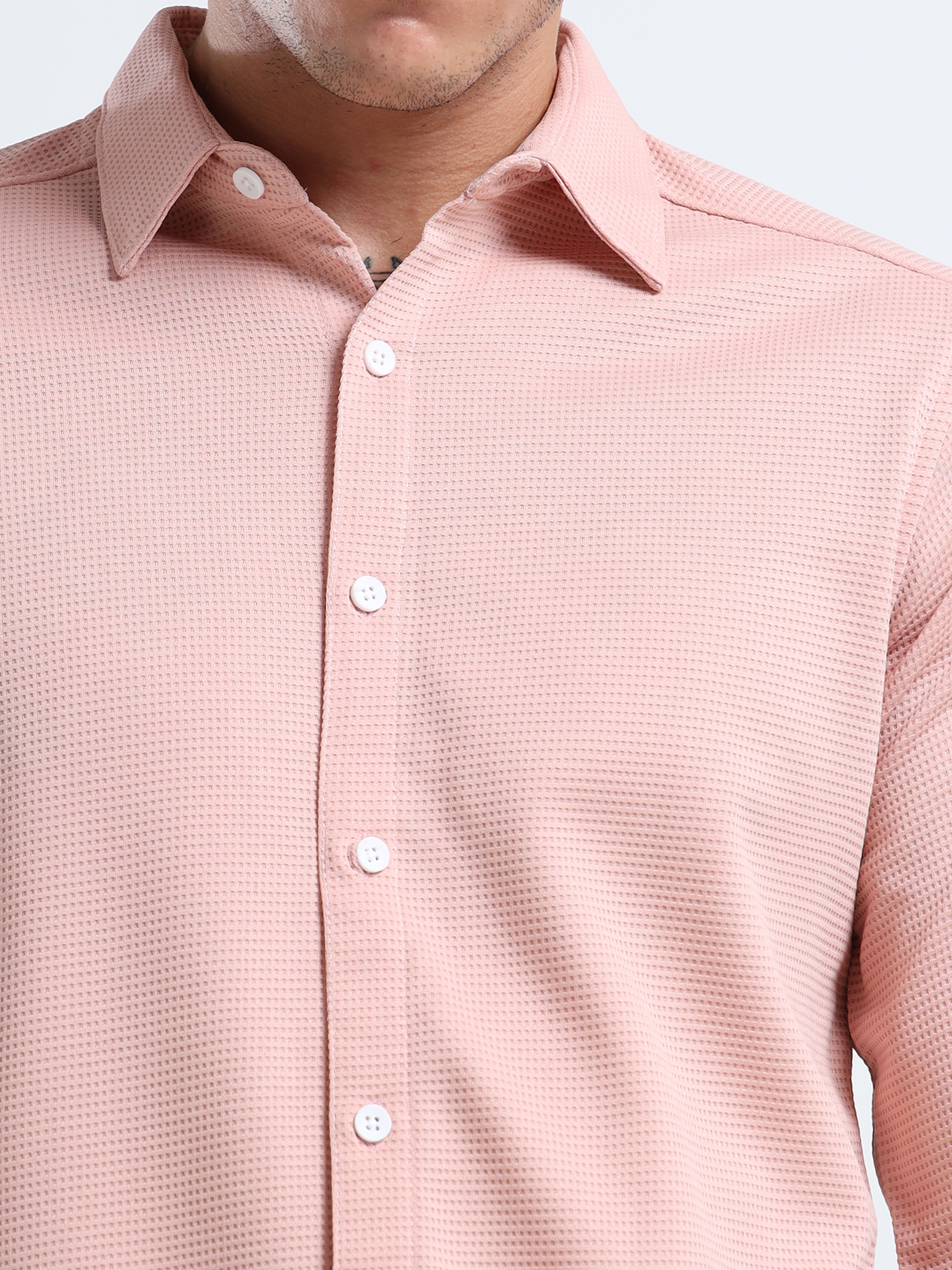 Men’s Light Pink Textured Micro-Pattern Shirt