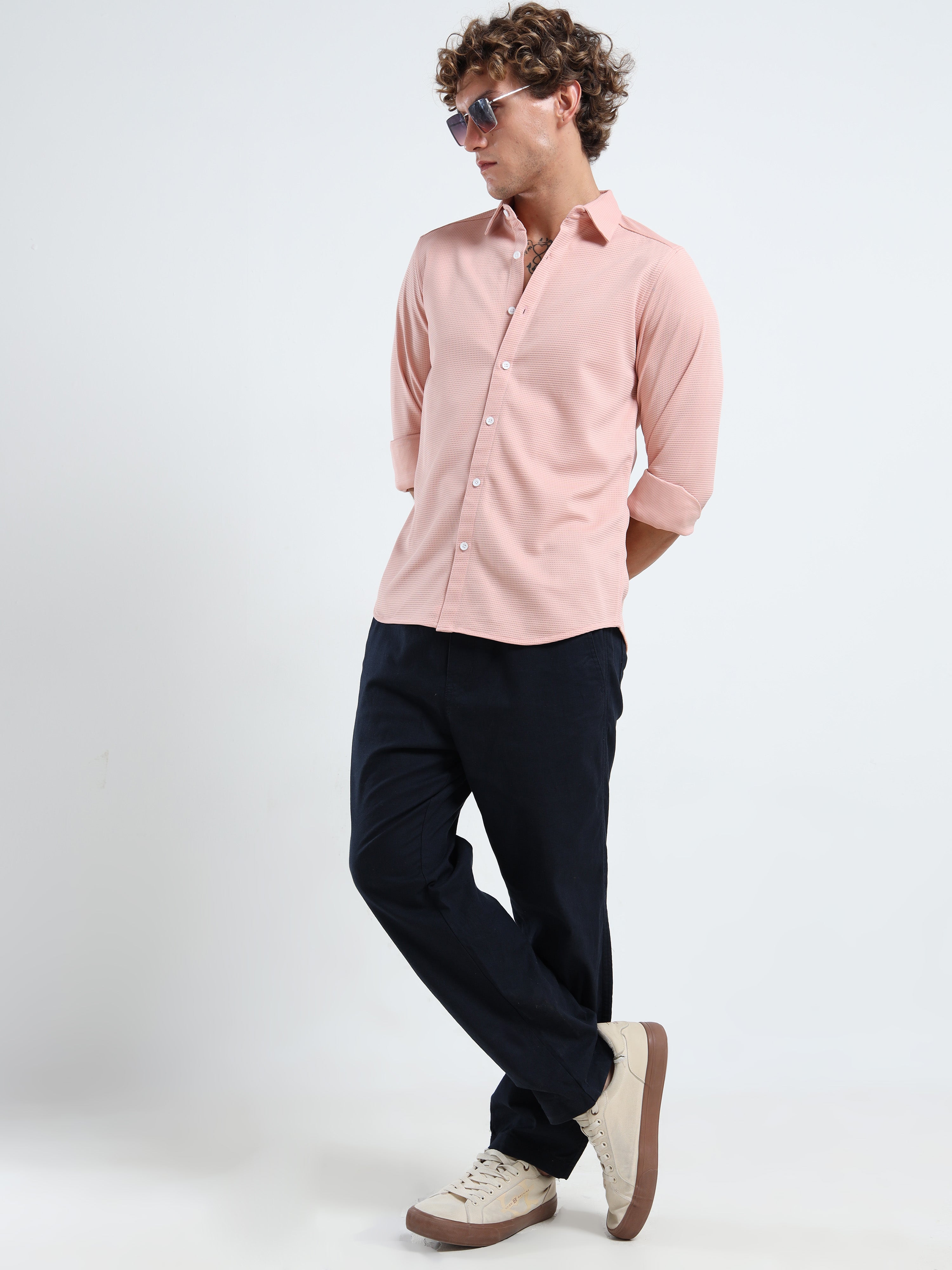 Men’s Light Pink Textured Micro-Pattern Shirt