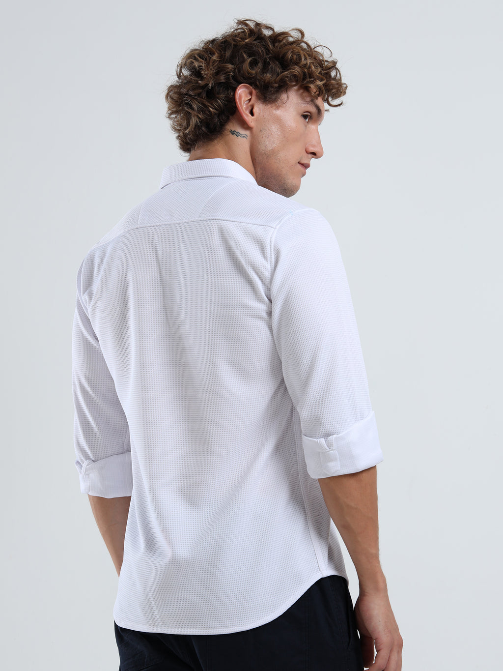 Men’s White Textured Micro-Pattern Shirt