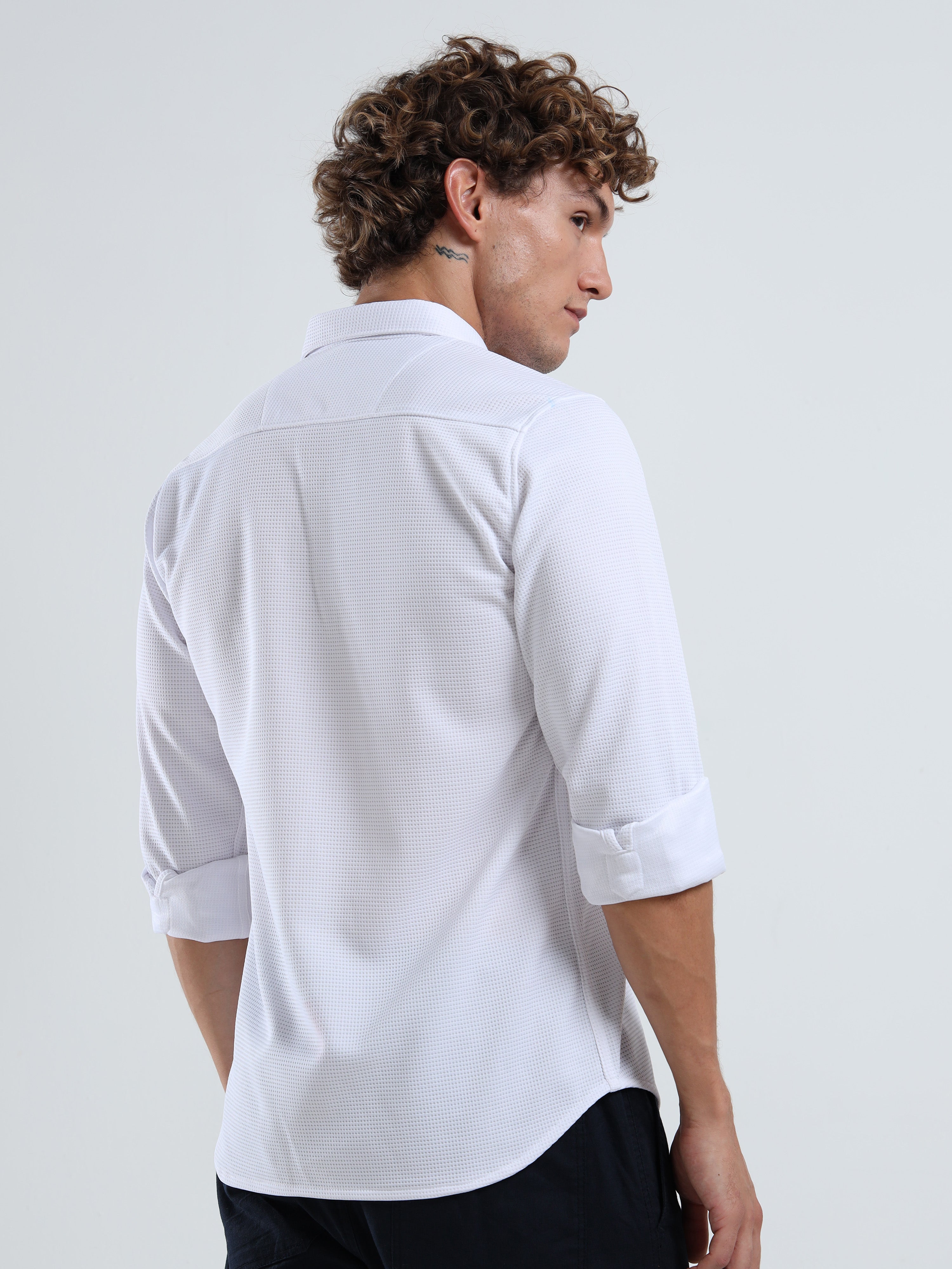 Men’s White Textured Micro-Pattern Shirt