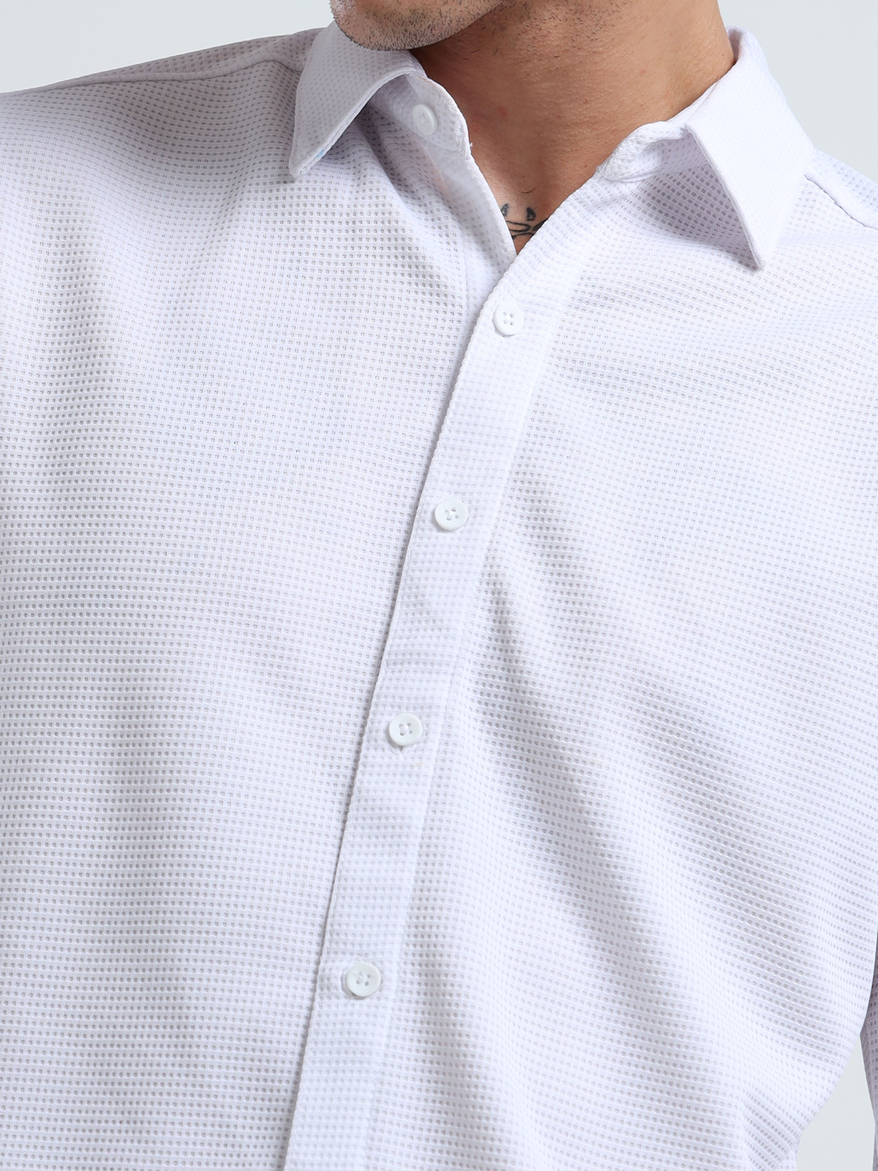 Men’s White Textured Micro-Pattern Shirt
