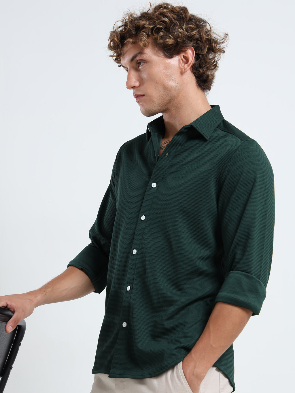 Men’s Green Textured Micro-Pattern Shirt