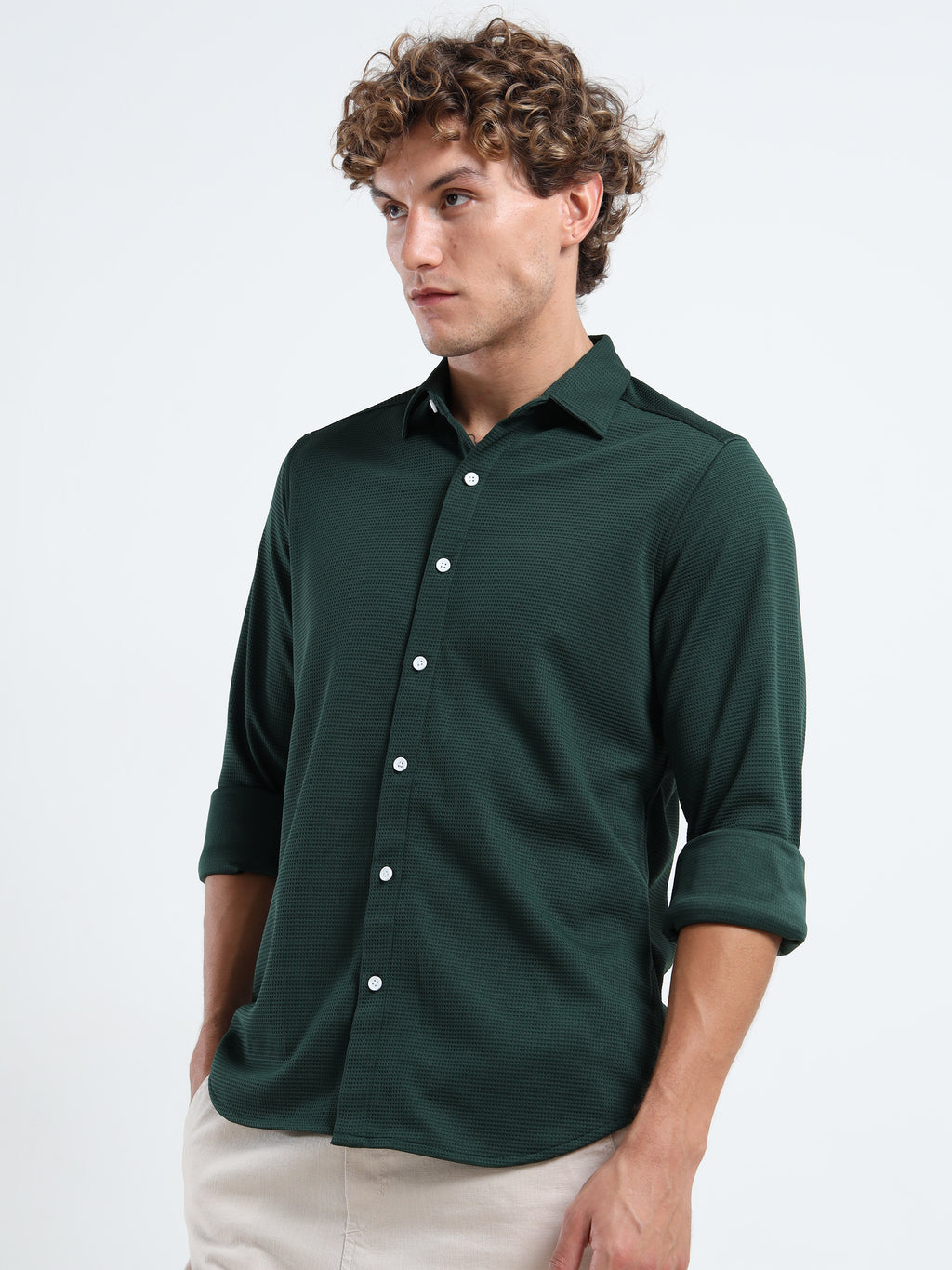 Men’s Green Textured Micro-Pattern Shirt