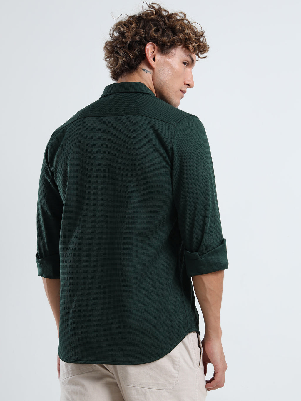 Men’s Green Textured Micro-Pattern Shirt