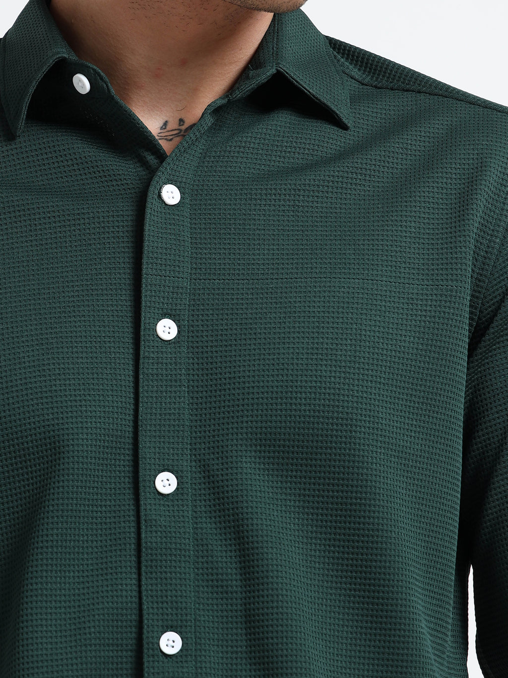 Men’s Green Textured Micro-Pattern Shirt
