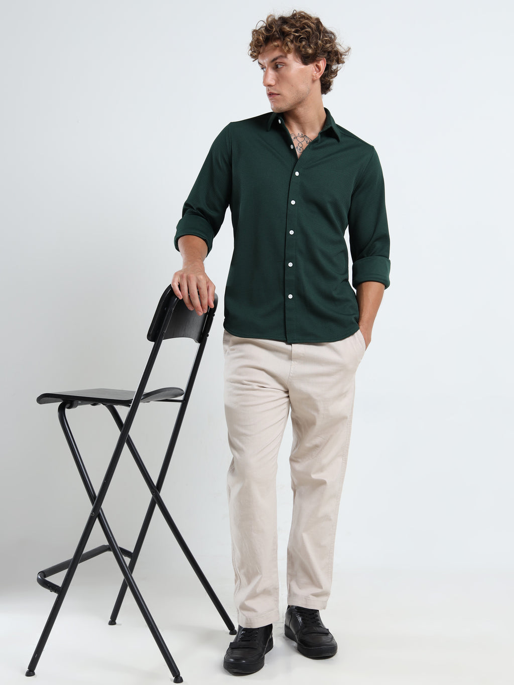 Men’s Green Textured Micro-Pattern Shirt