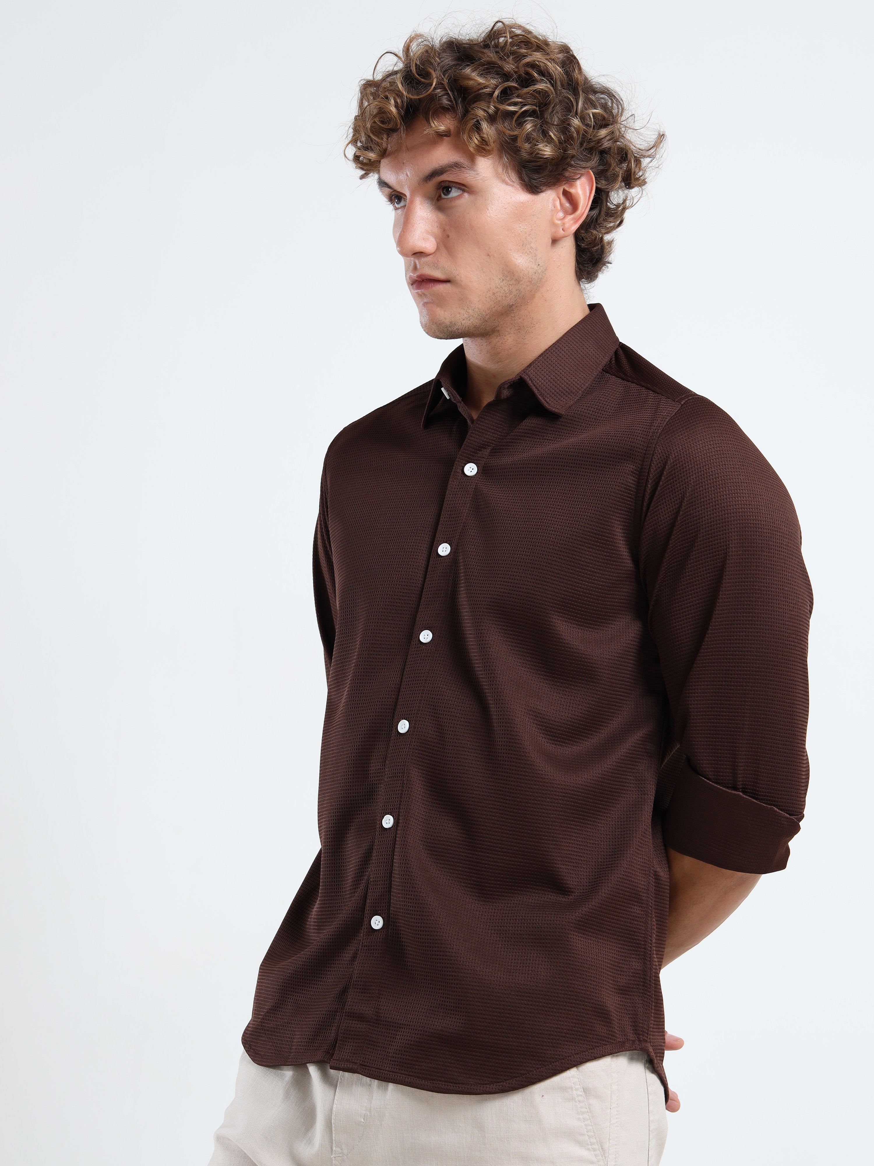 Men’s Chocolate Brown Textured Micro-Pattern Shirt