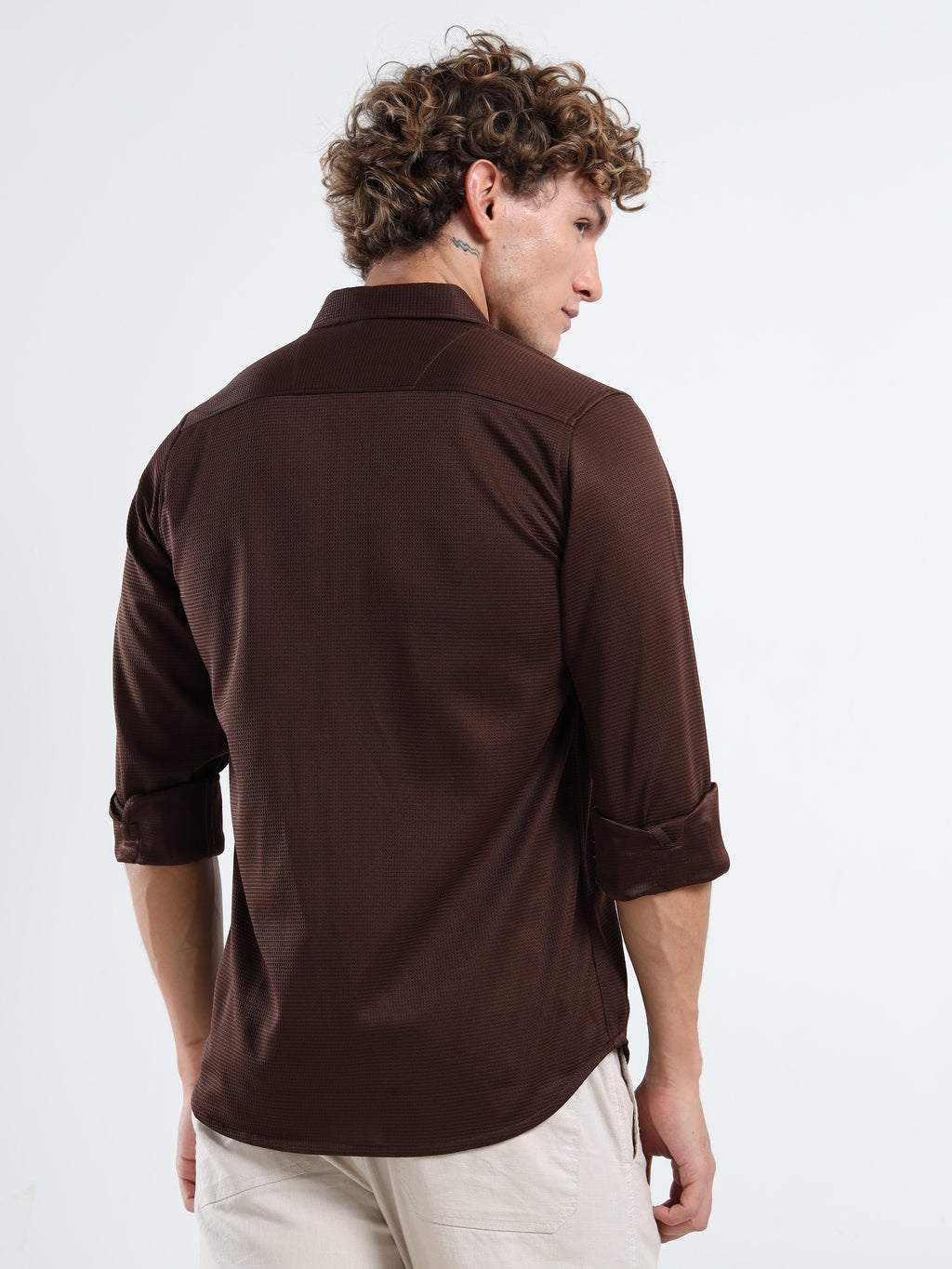 Men’s Chocolate Brown Textured Micro-Pattern Shirt