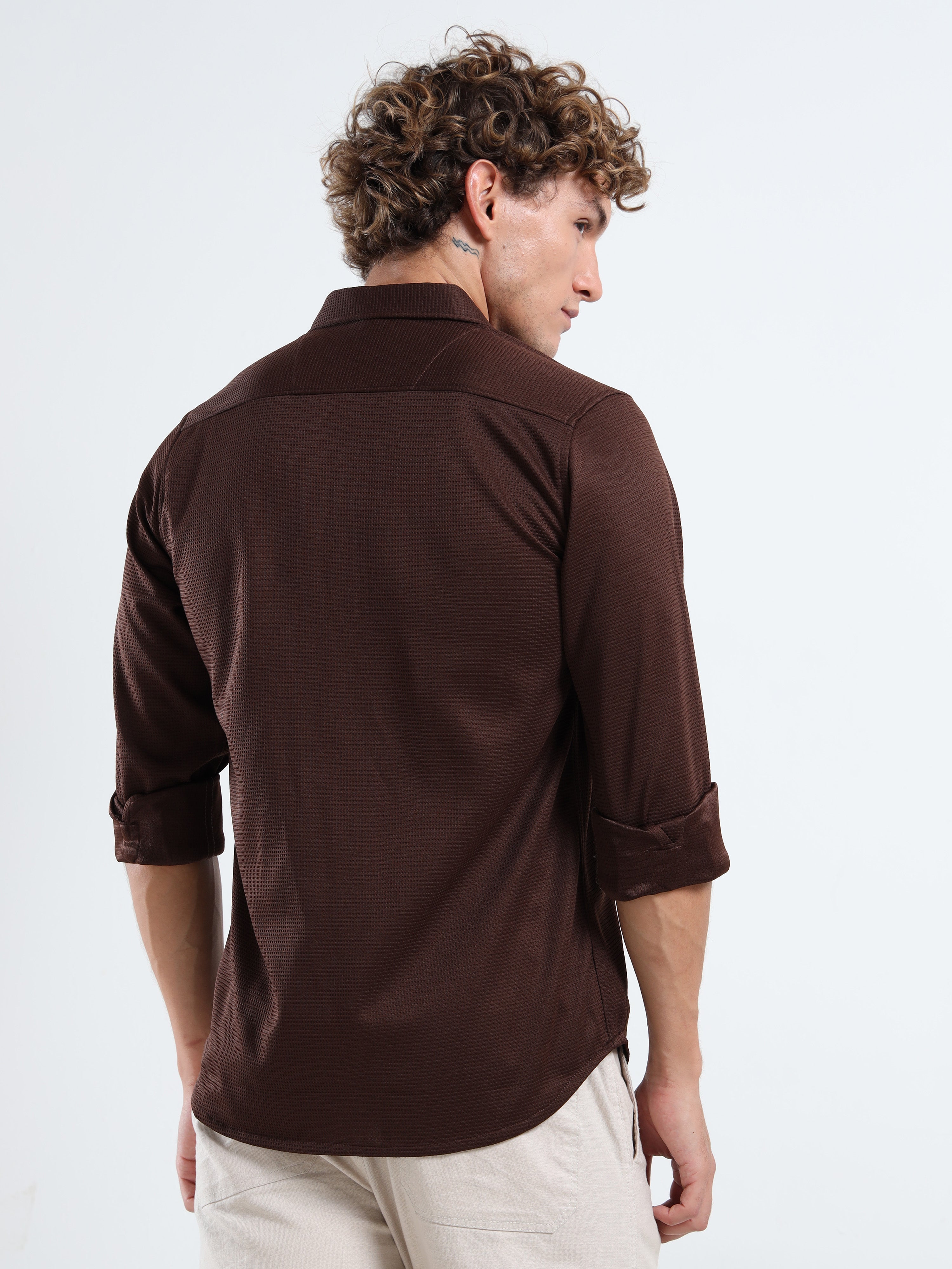 Men’s Chocolate Brown Textured Micro-Pattern Shirt