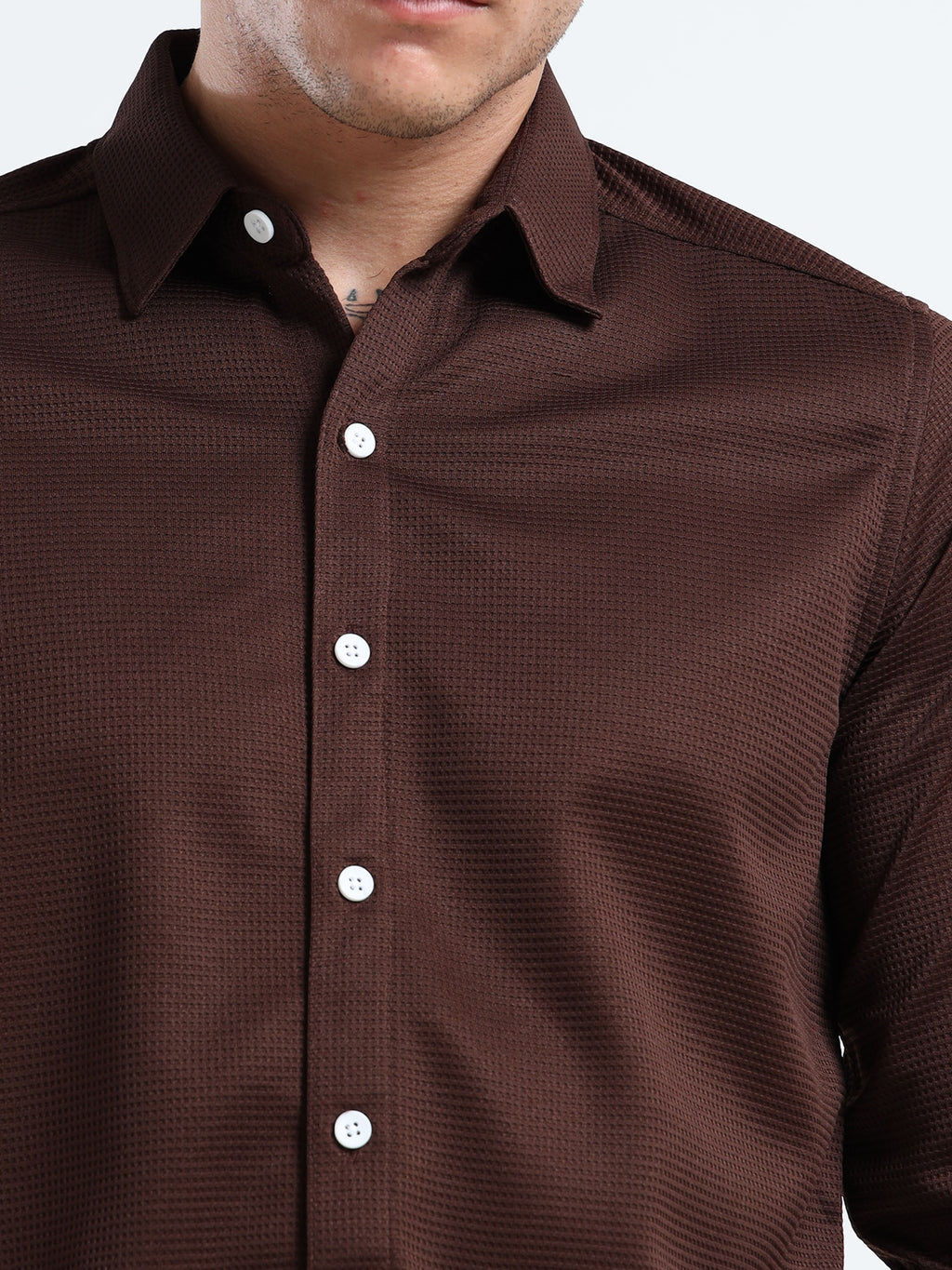 Men’s Chocolate Brown Textured Micro-Pattern Shirt