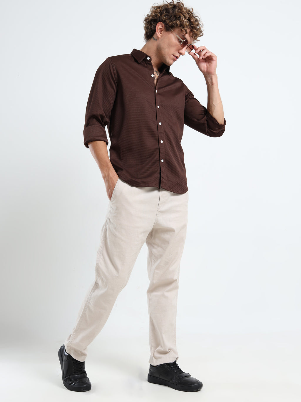 Men’s Chocolate Brown Textured Micro-Pattern Shirt