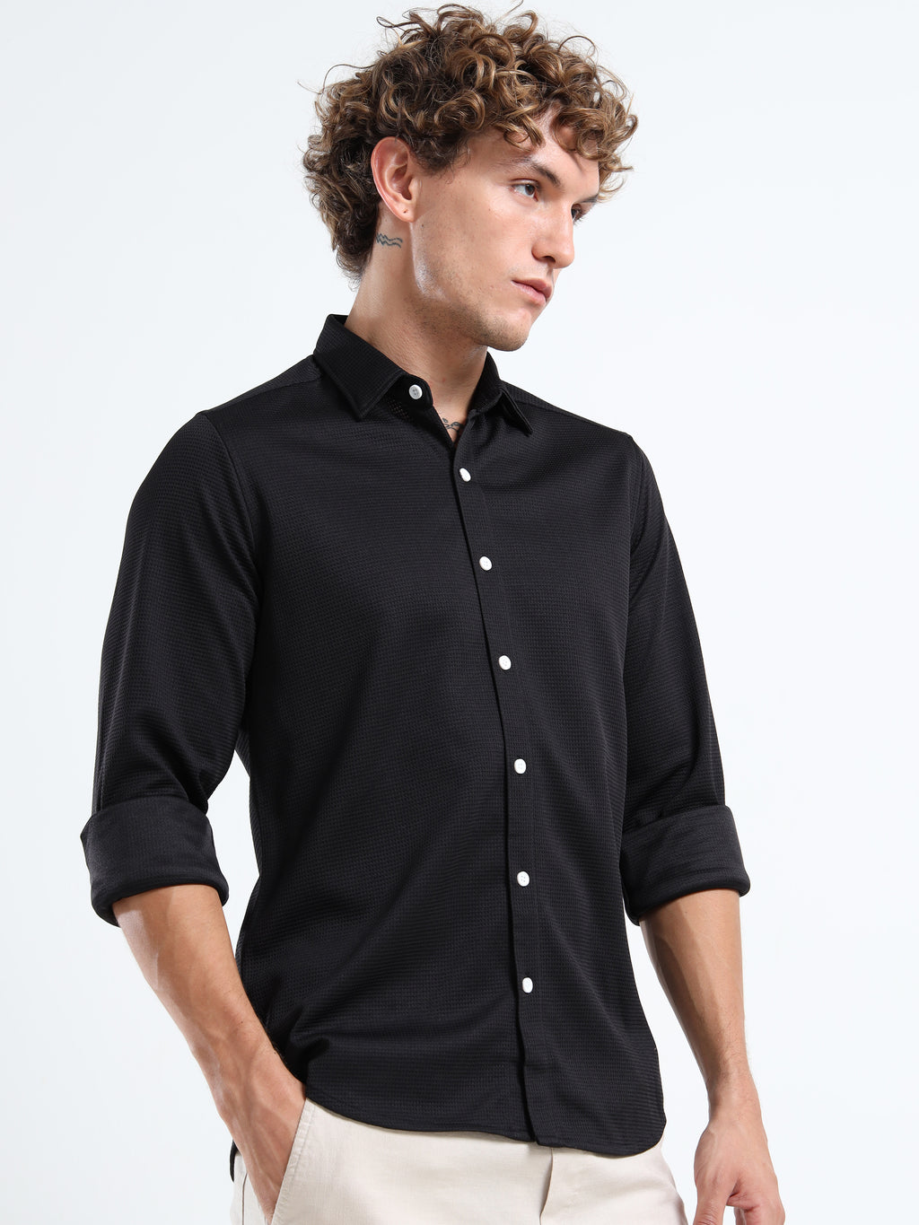 Men’s Black Textured Micro-Pattern Shirt