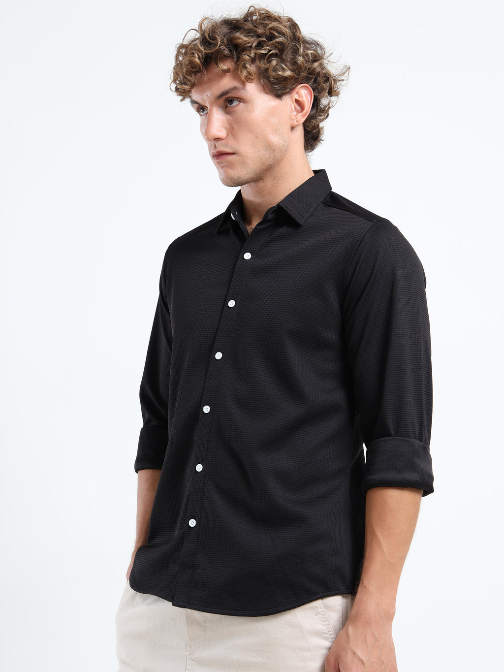 Men’s Black Textured Micro-Pattern Shirt