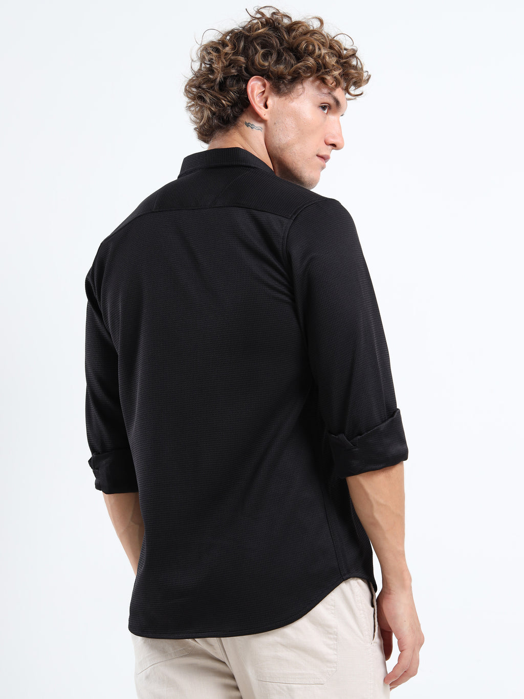 Men’s Black Textured Micro-Pattern Shirt