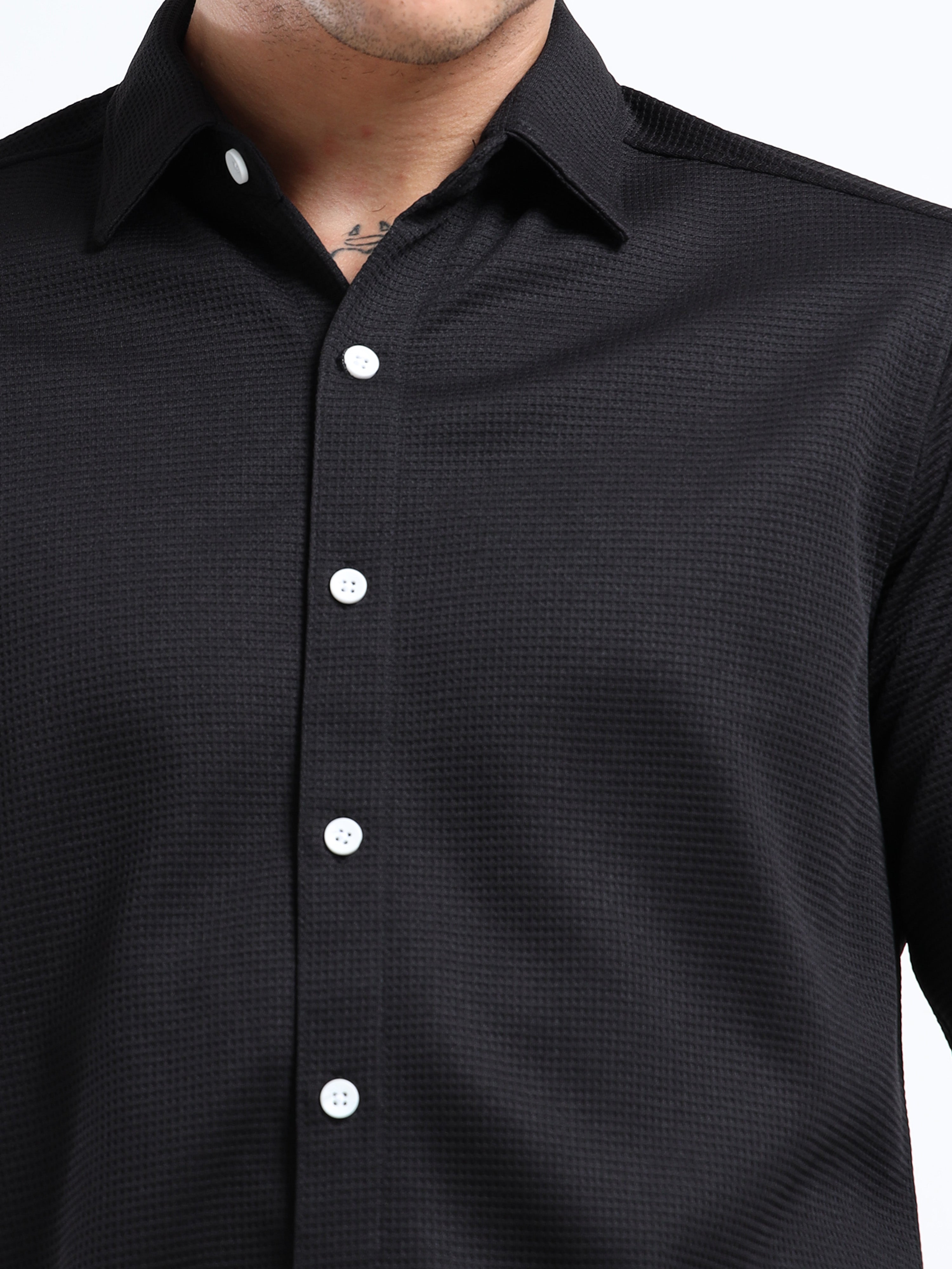 Men’s Black Textured Micro-Pattern Shirt
