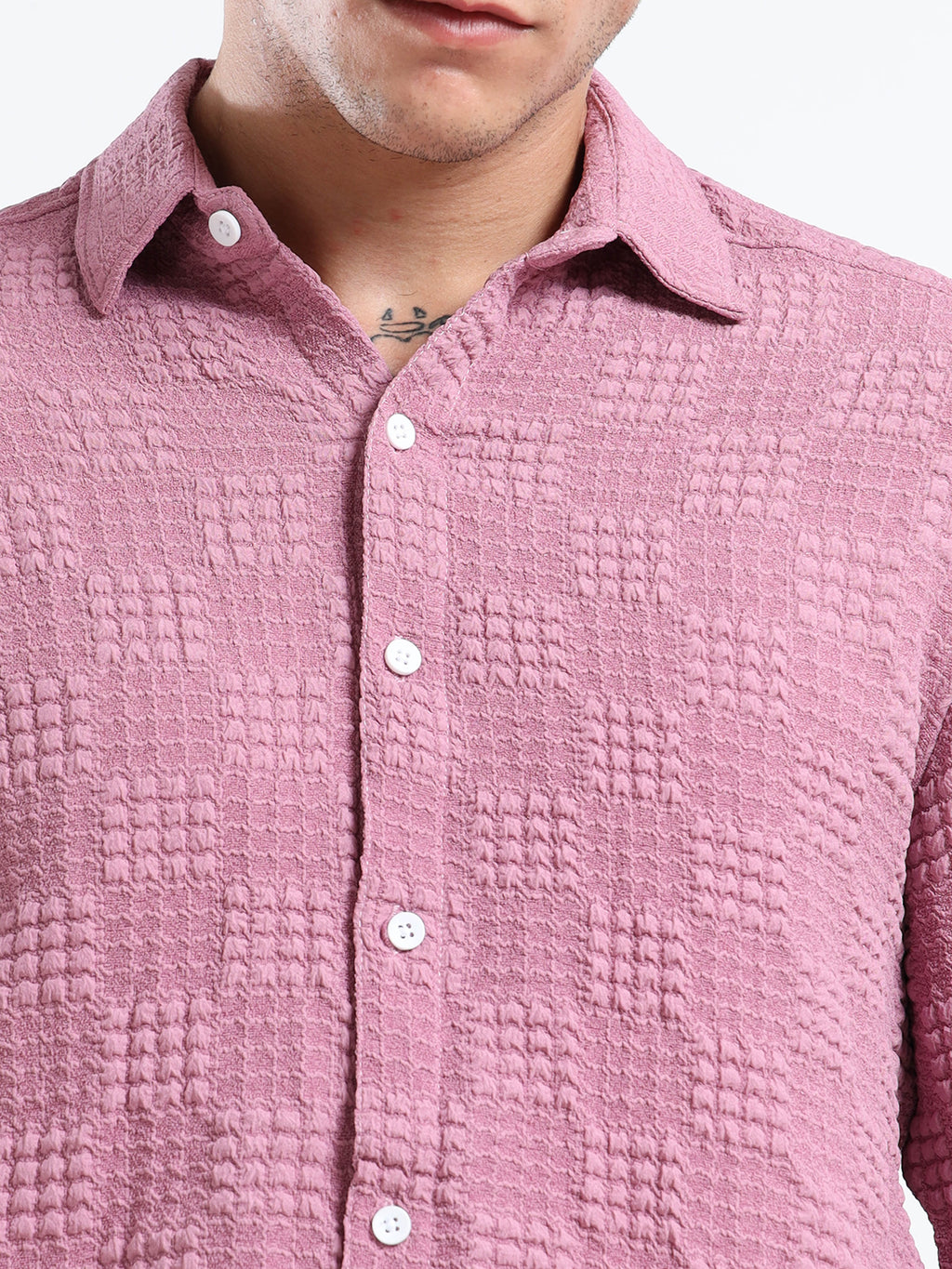 Men’s Pink Textured Check Casual Shirt