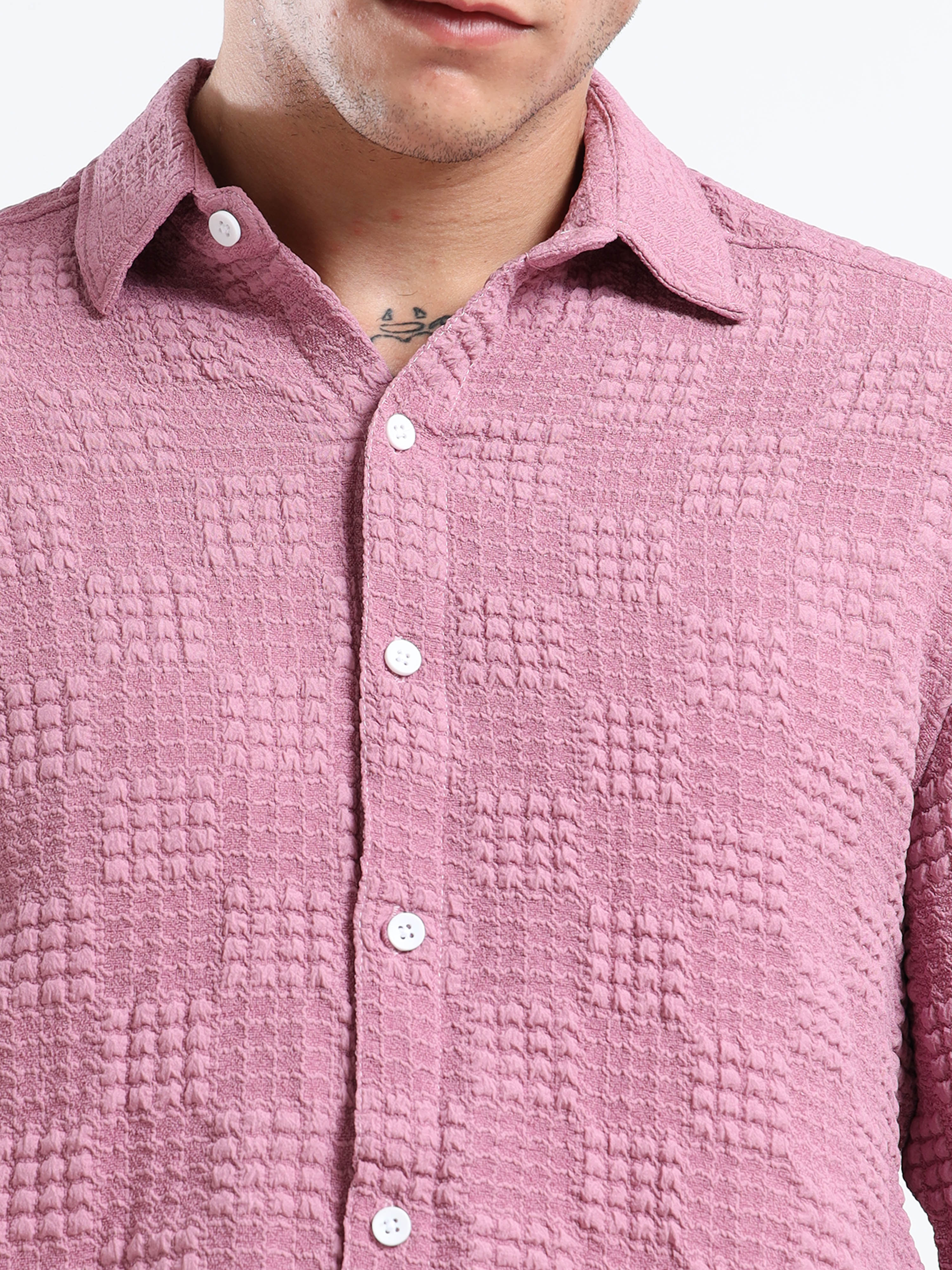 Men’s Pink Textured Check Casual Shirt