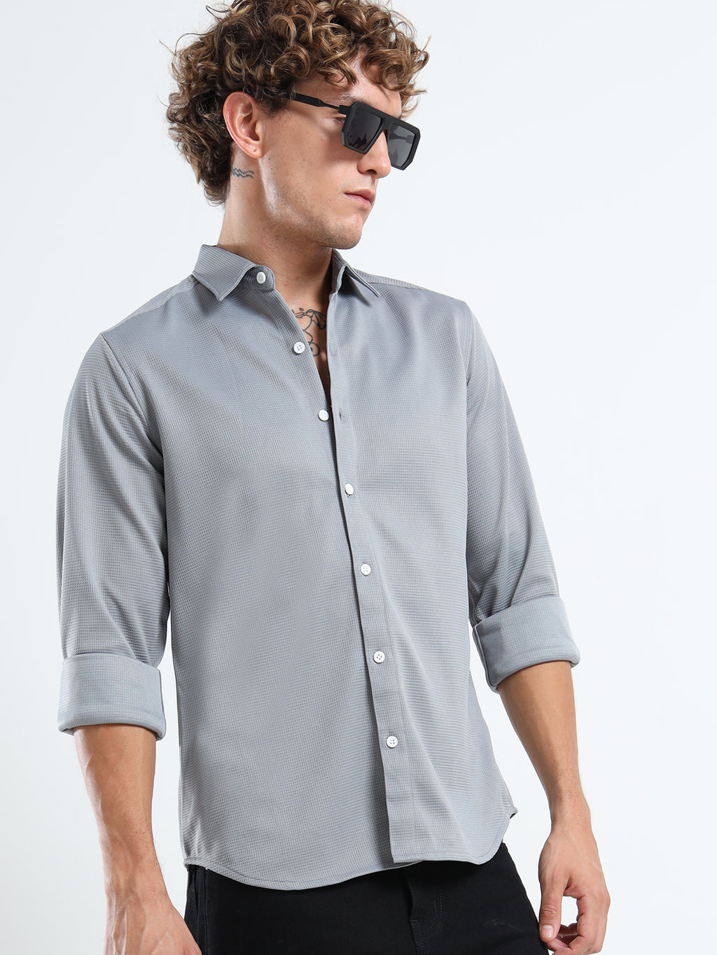 Men’s Grey Textured Micro-Pattern Shirt