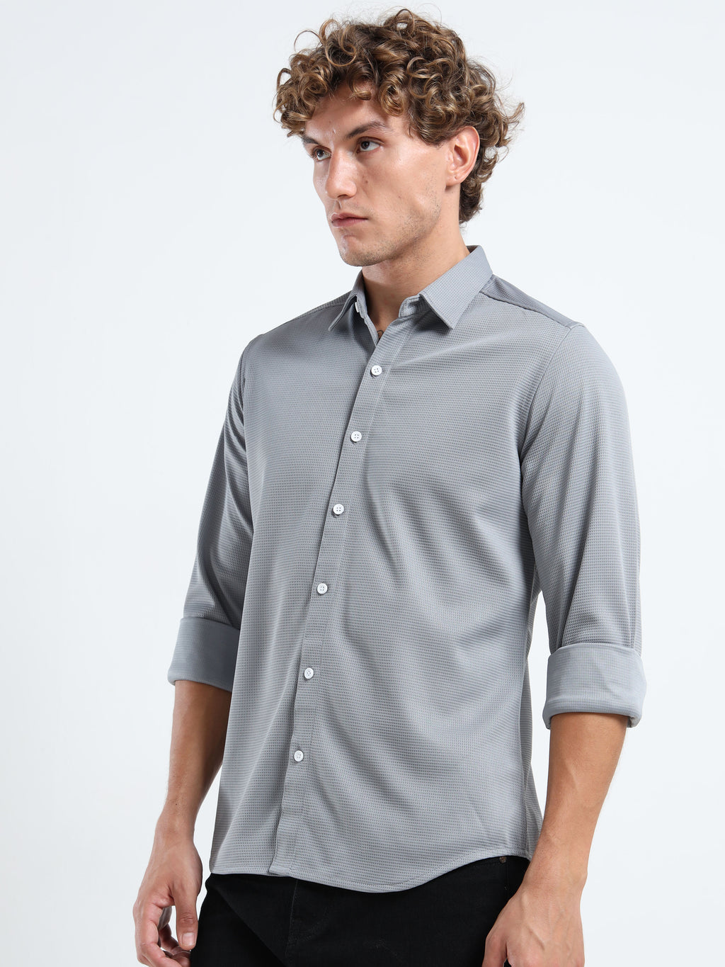 Men’s Grey Textured Micro-Pattern Shirt
