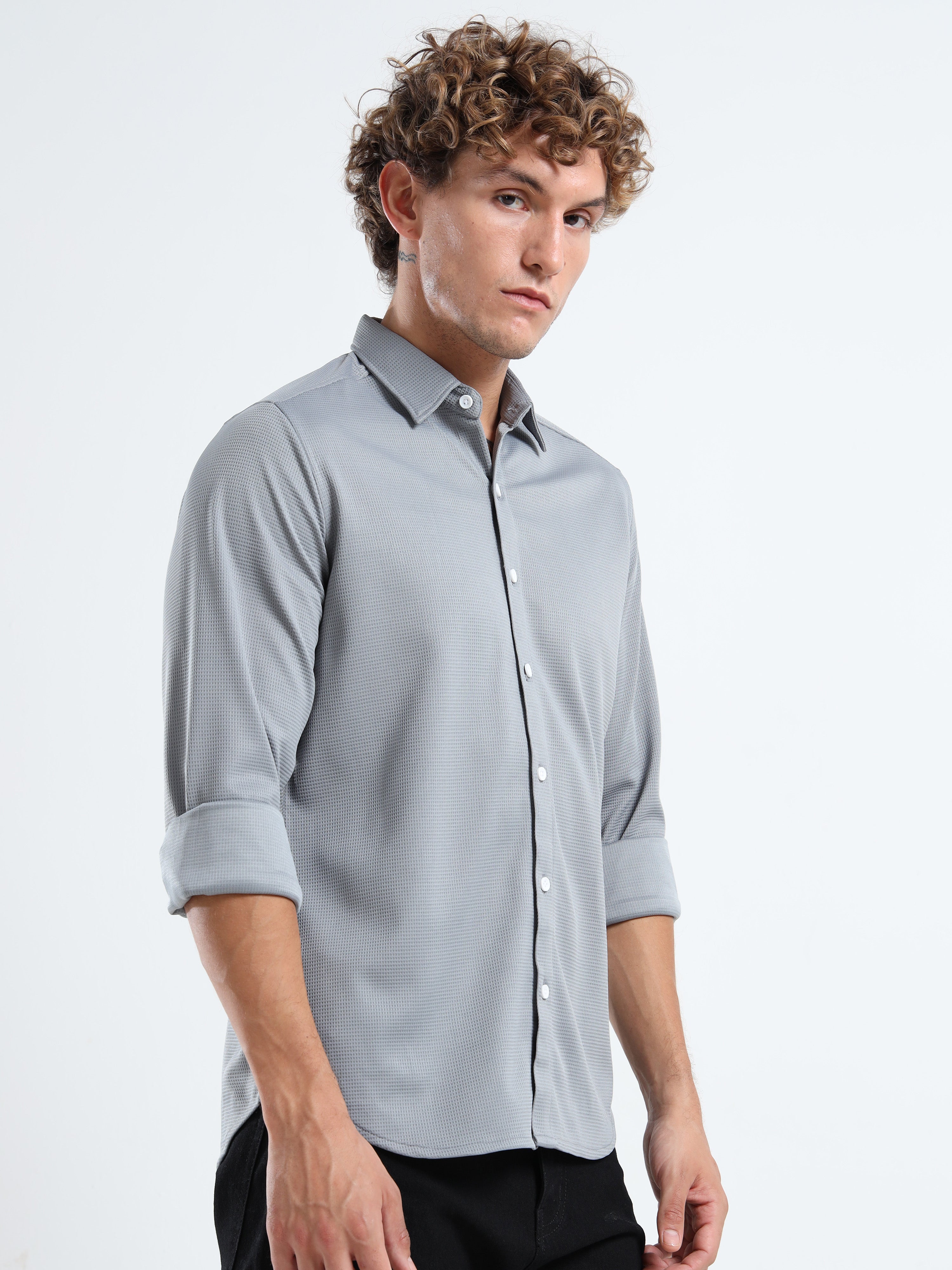 Men’s Grey Textured Micro-Pattern Shirt