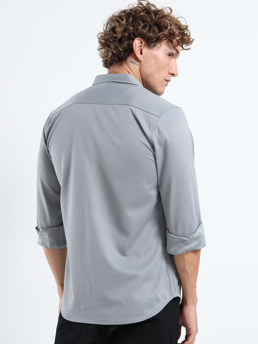 Men’s Grey Textured Micro-Pattern Shirt