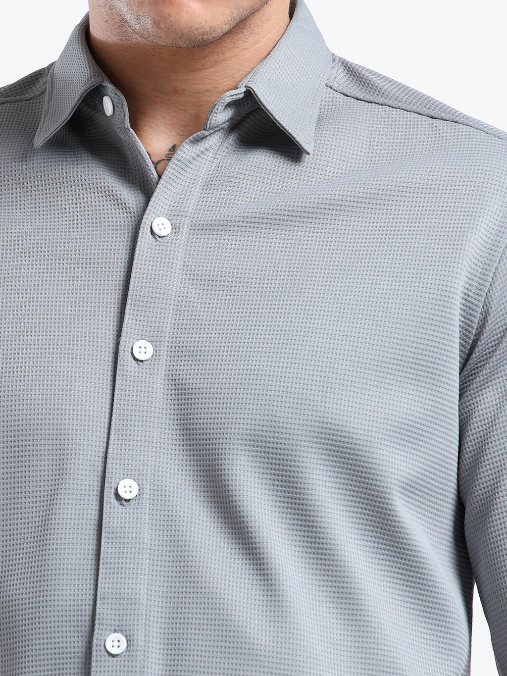 Men’s Grey Textured Micro-Pattern Shirt