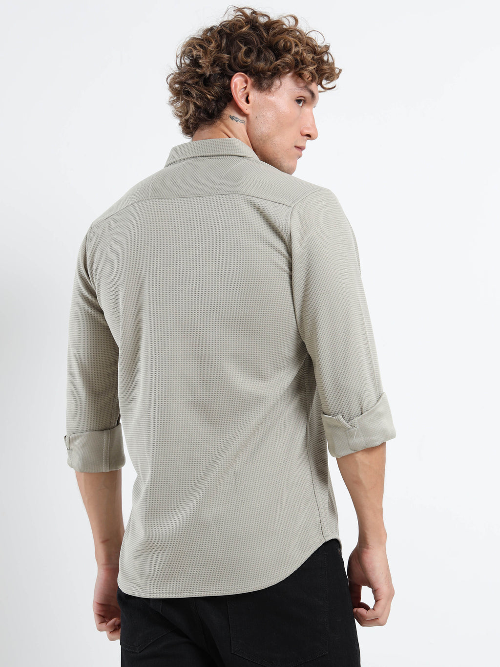 Men’s Sage Green Textured Micro-Pattern Shirt