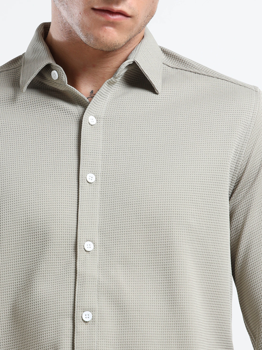 Men’s Sage Green Textured Micro-Pattern Shirt