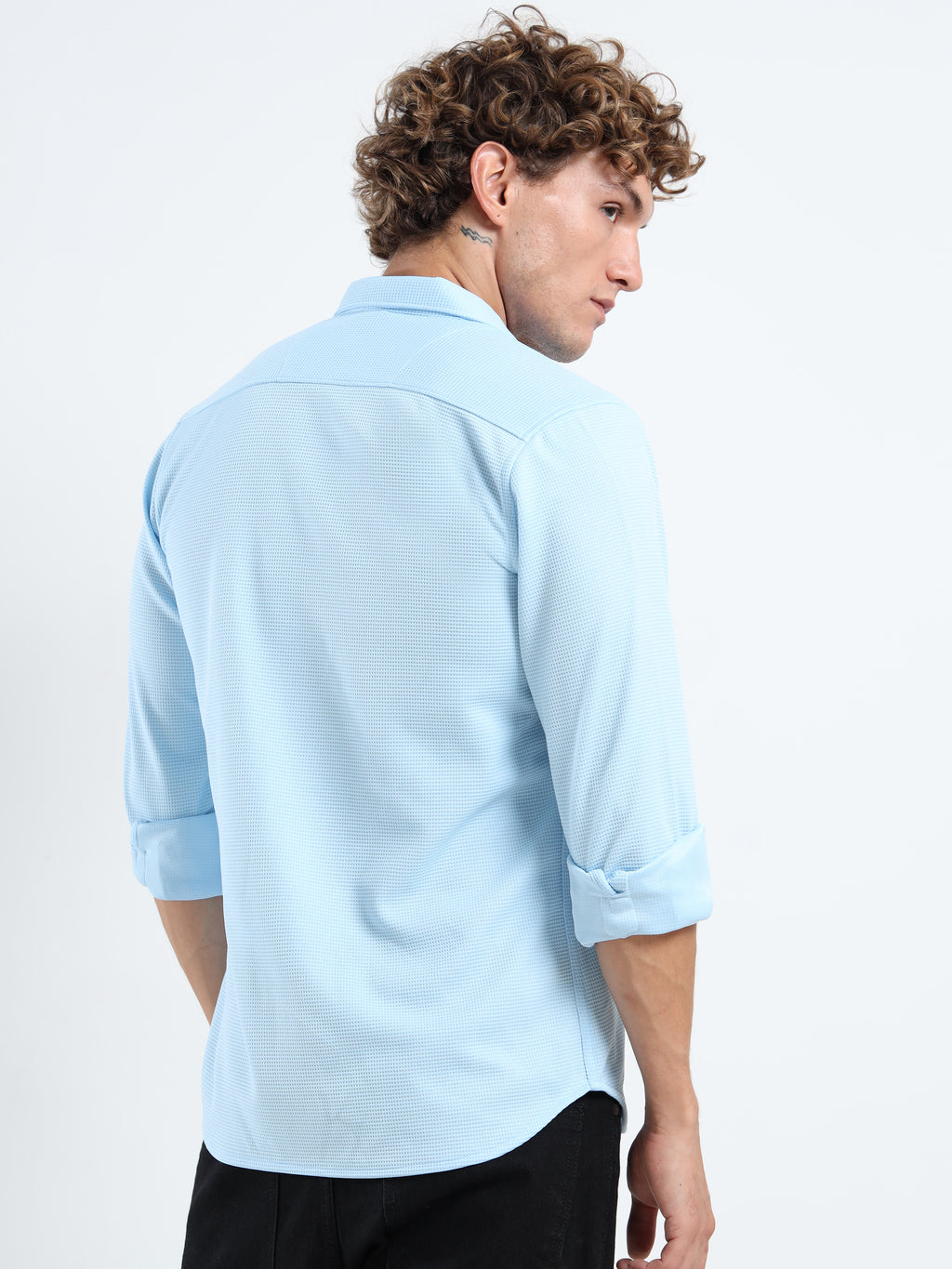 Men’s Sky Blue Textured Micro-Pattern Shirt