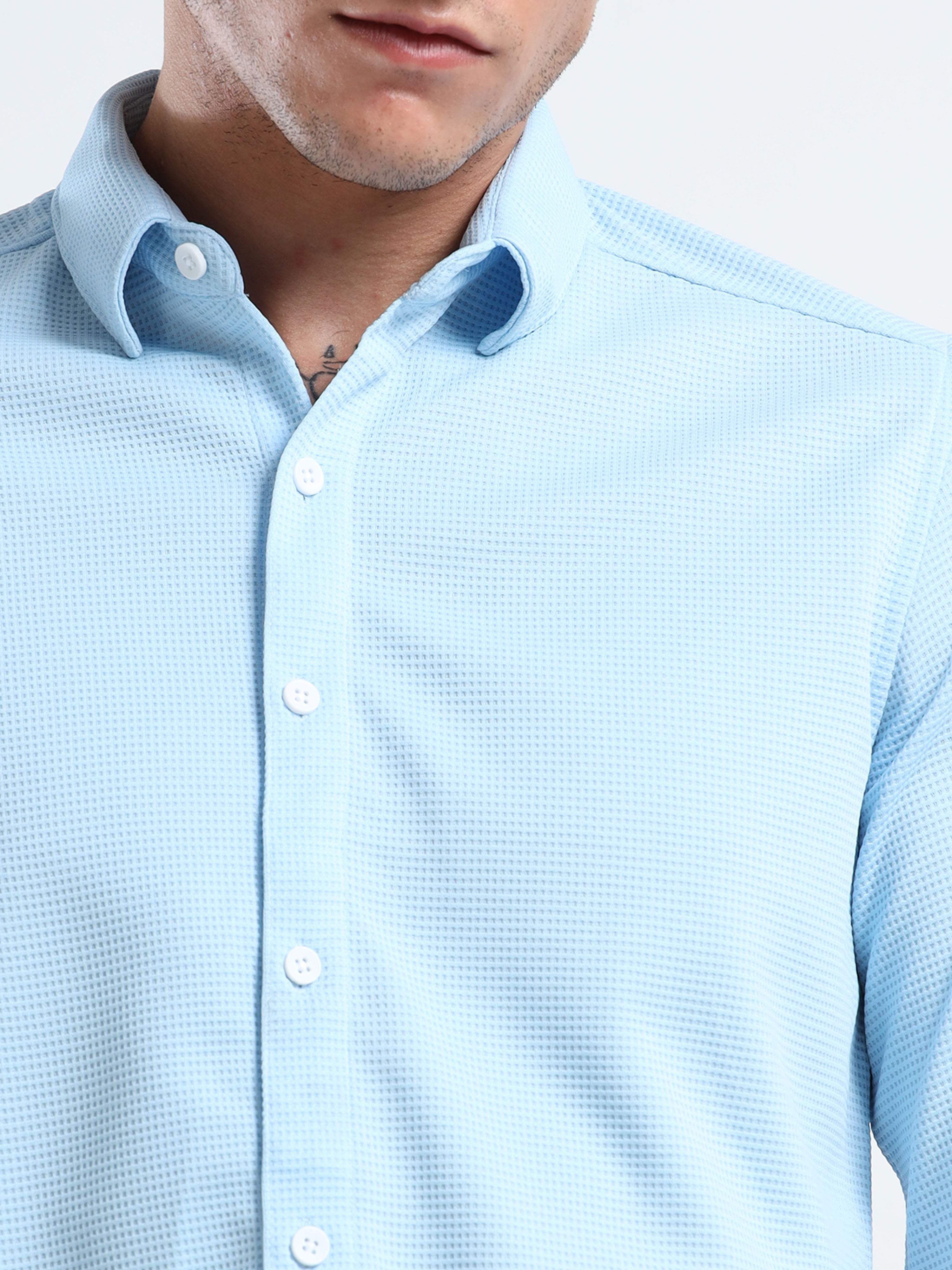Men’s Sky Blue Textured Micro-Pattern Shirt