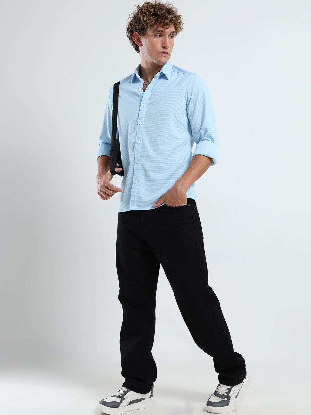 Men’s Sky Blue Textured Micro-Pattern Shirt