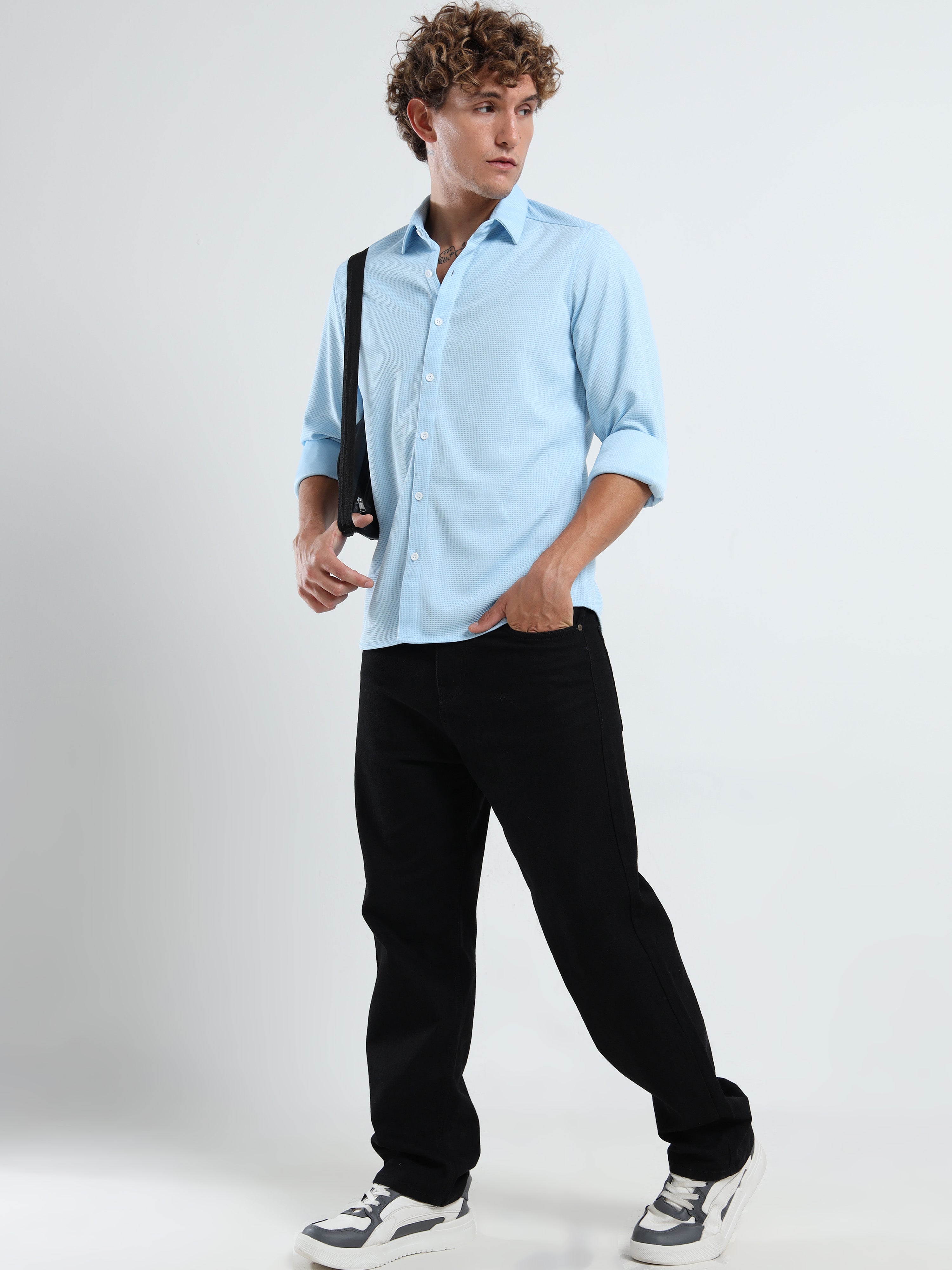 Men’s Sky Blue Textured Micro-Pattern Shirt