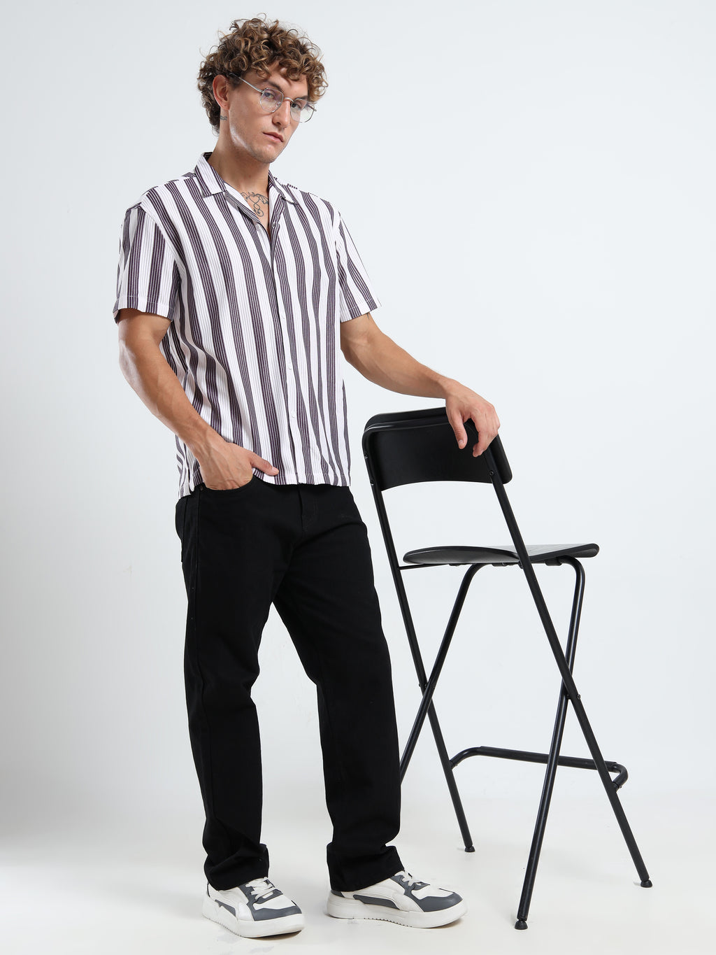 Men's Maroon Vertical Stripe Cuban Shirt