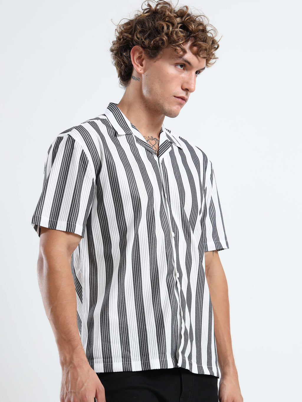 Men's Black Vertical Stripe Cuban Shirt