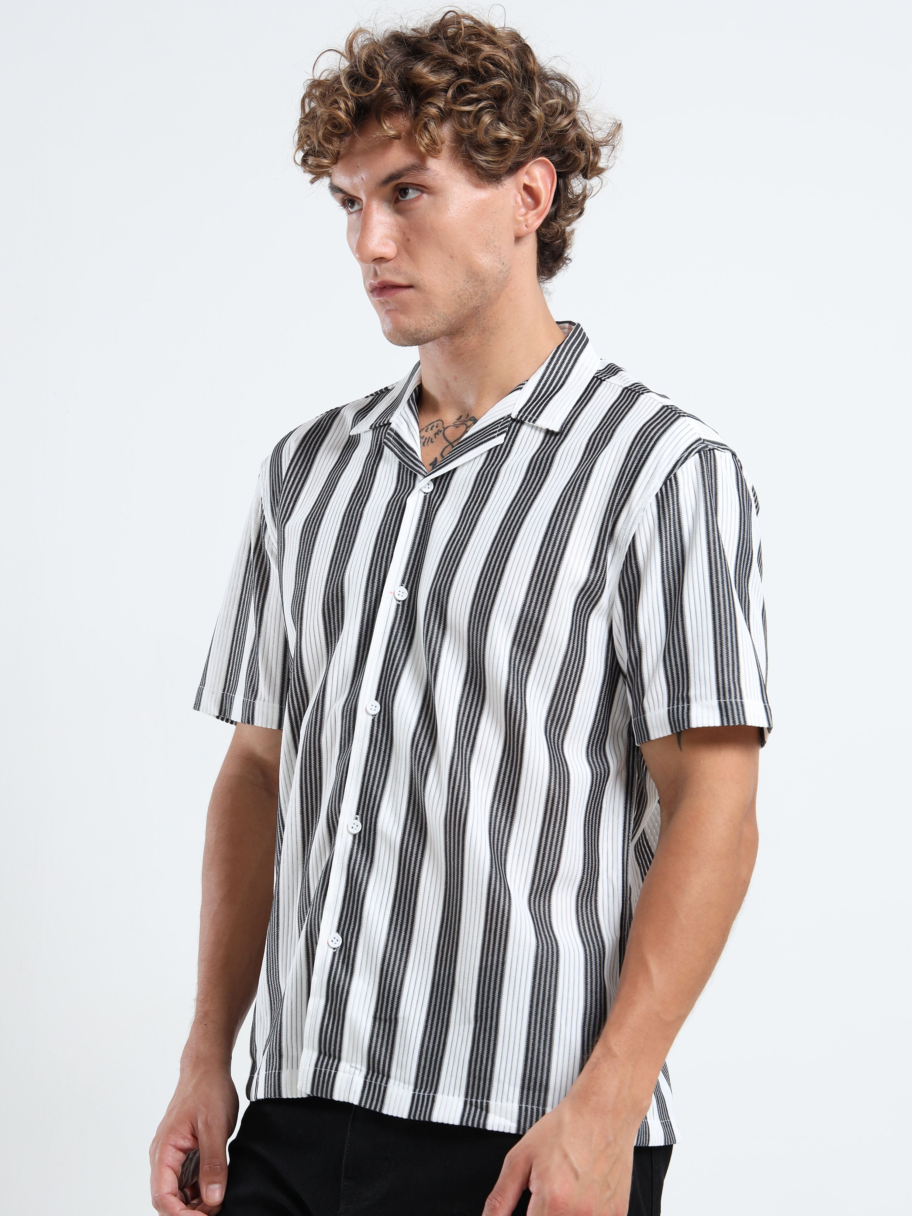 Men's Black Vertical Stripe Cuban Shirt