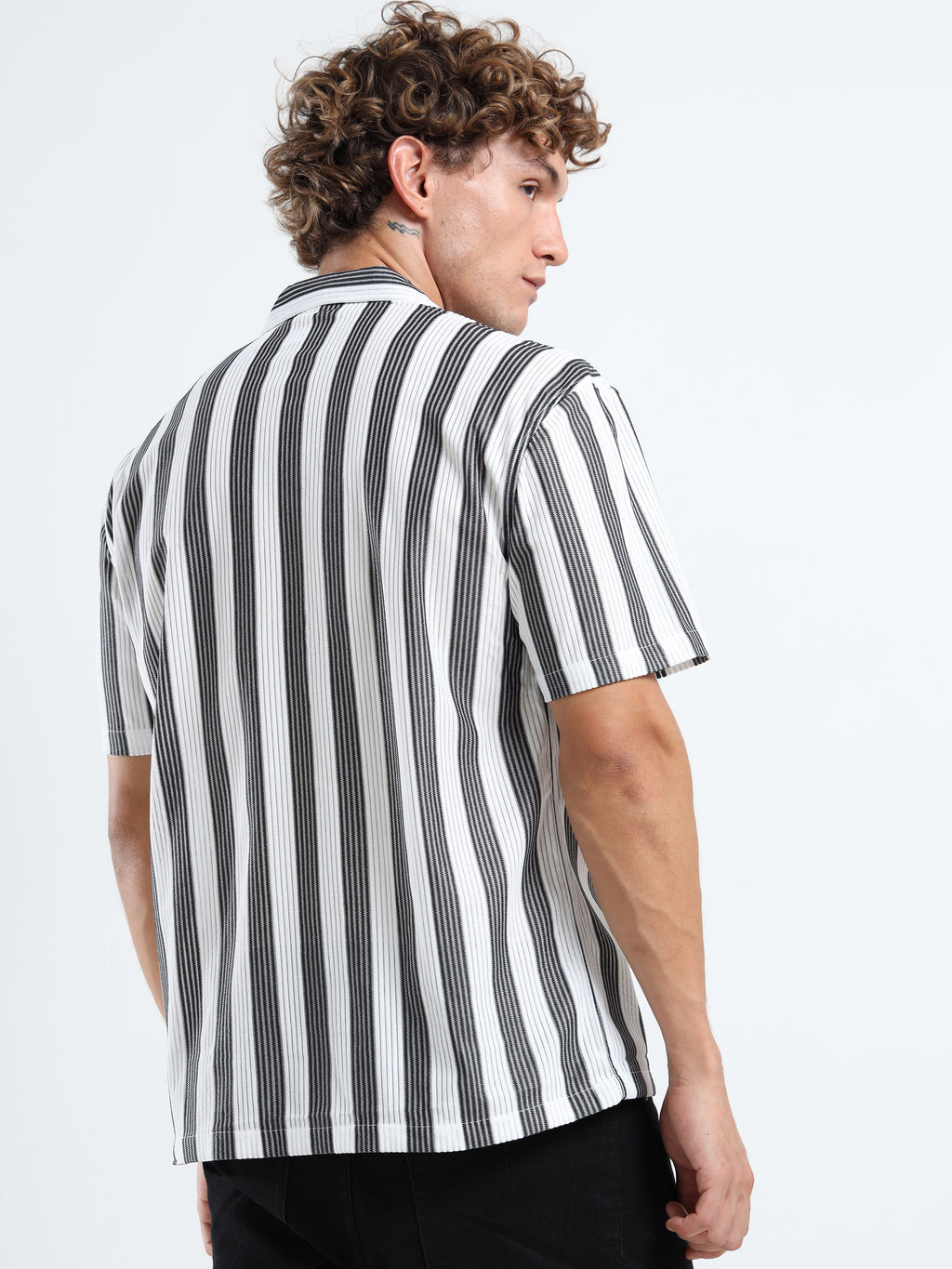 Men's Black Vertical Stripe Cuban Shirt