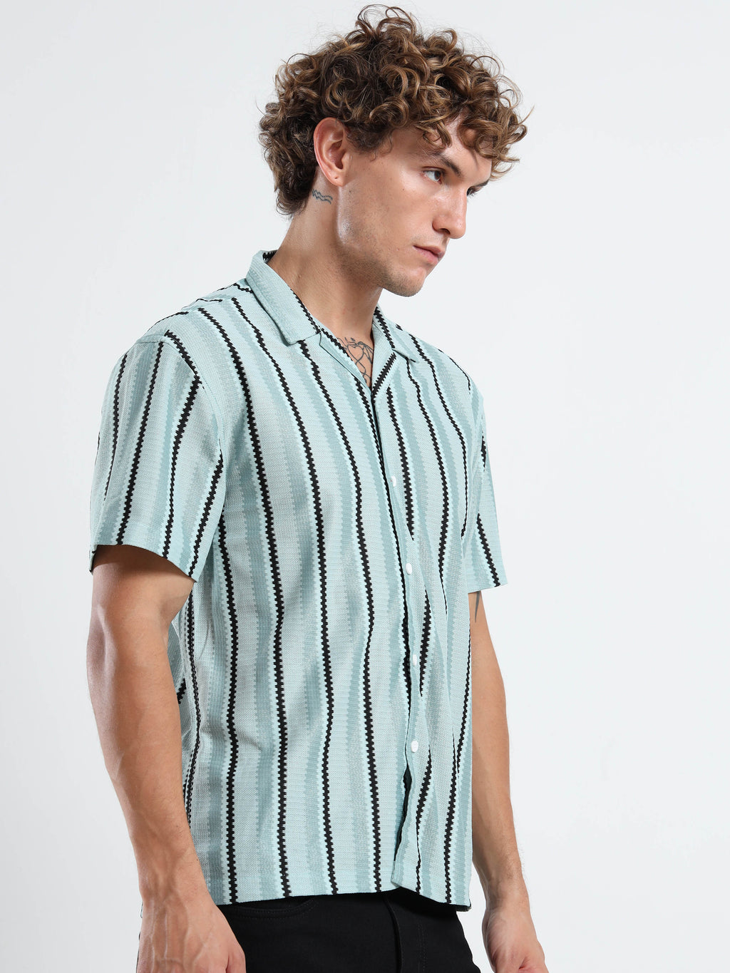 Men's  Mint Green Striped Knit Shirt