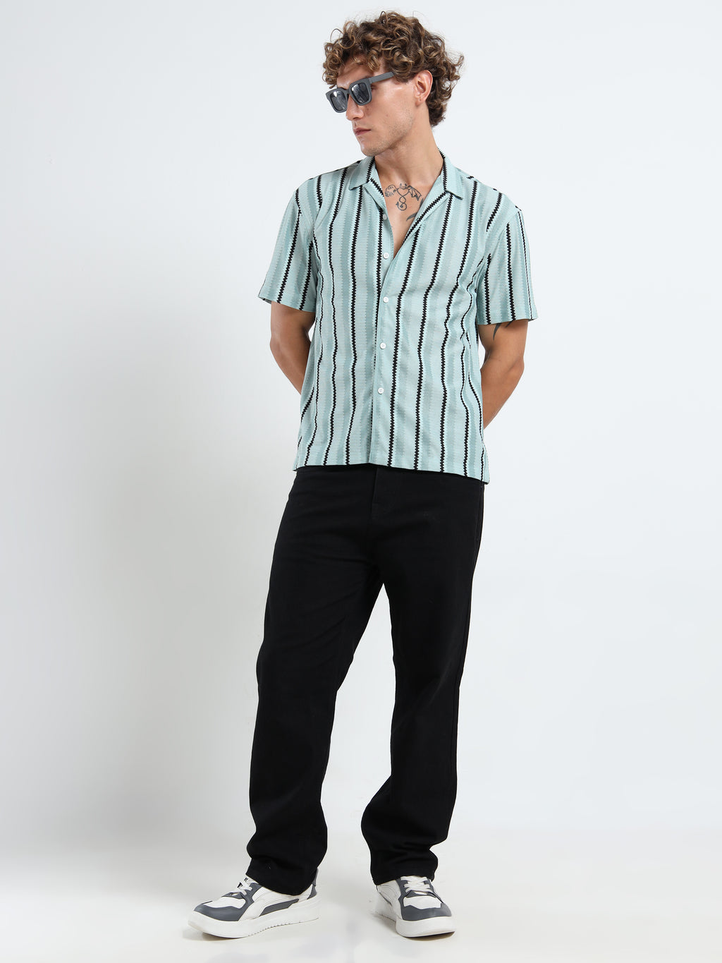 Men's  Mint Green Striped Knit Shirt