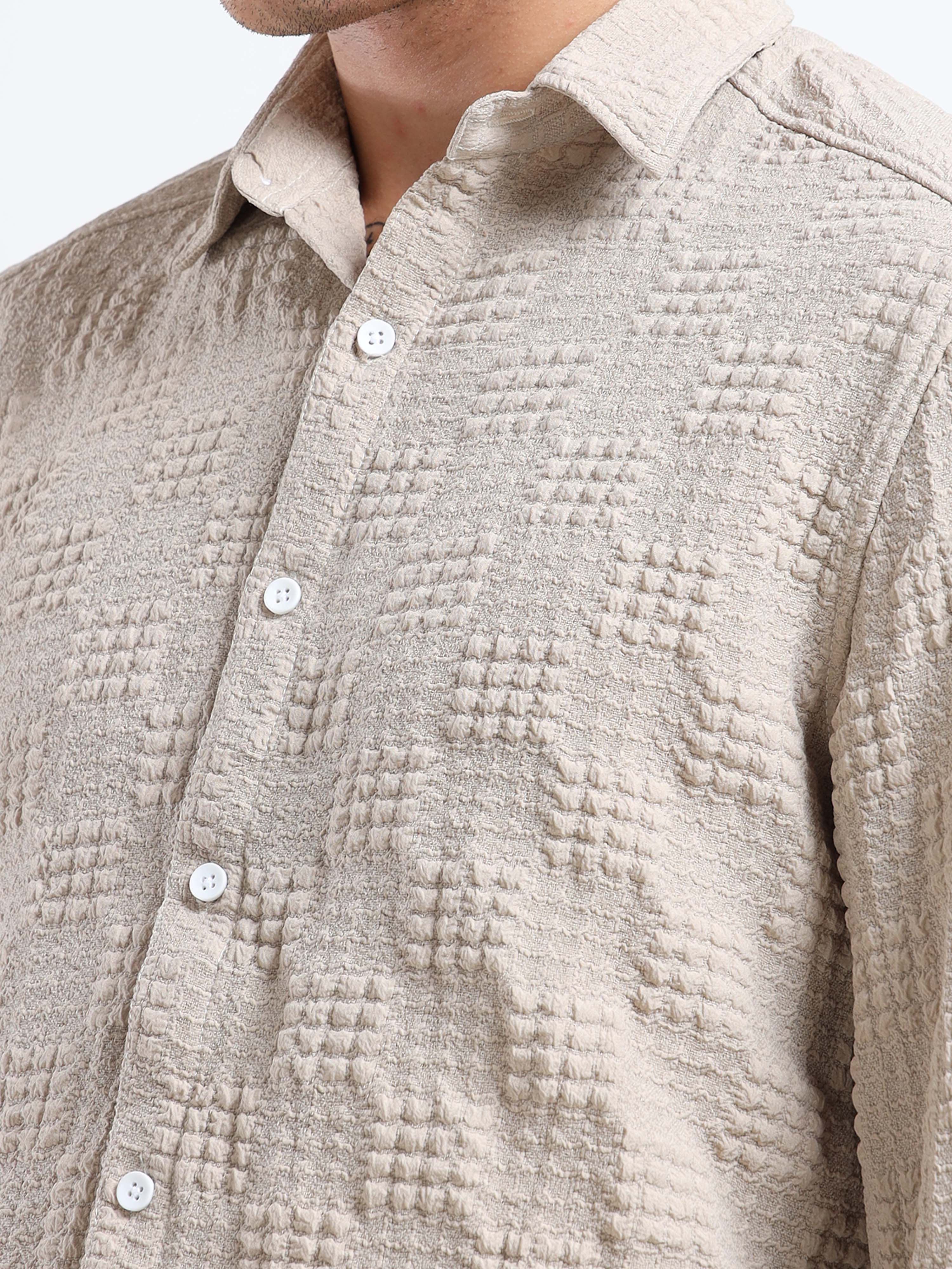 Men’s Beige Textured Check Casual Shirt