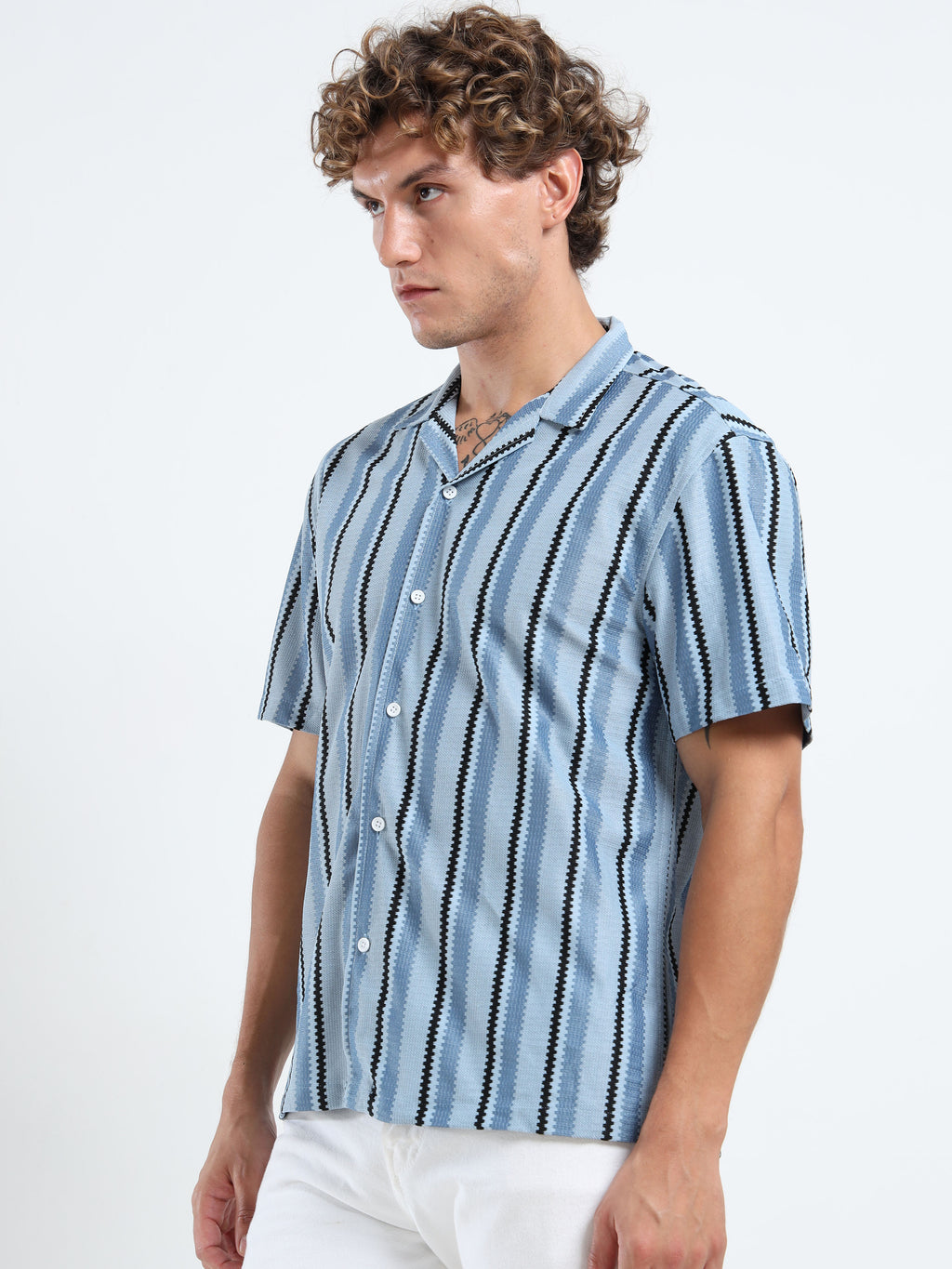 Men's Blue Striped Knit Shirt