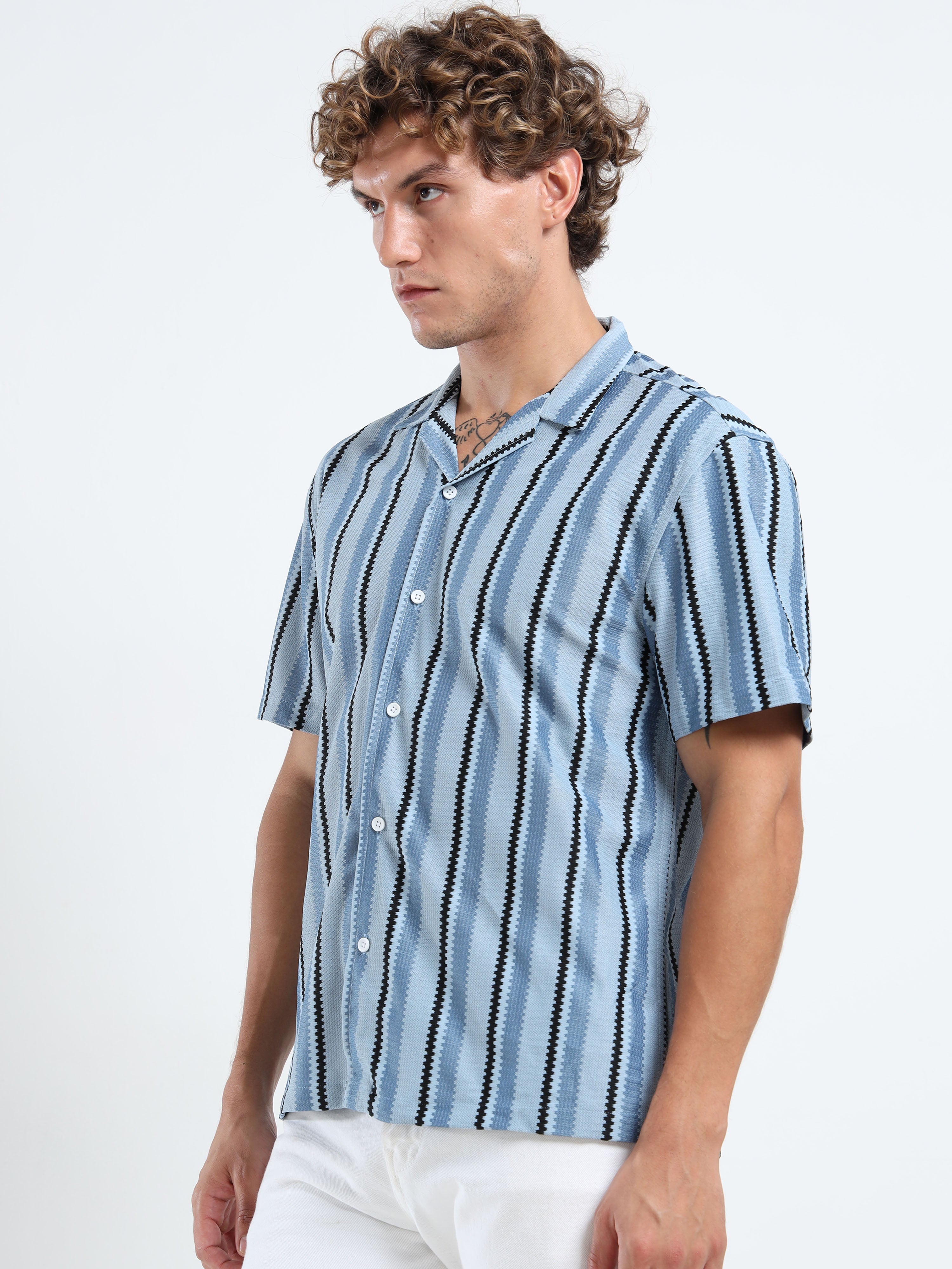 Men's Blue Striped Knit Shirt