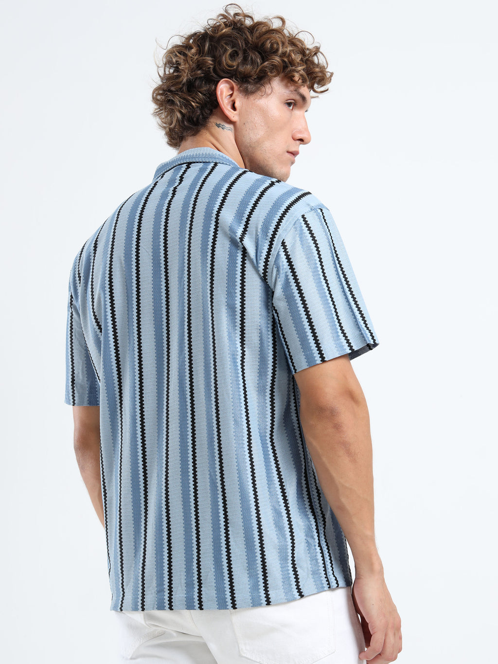 Men's Blue Striped Knit Shirt