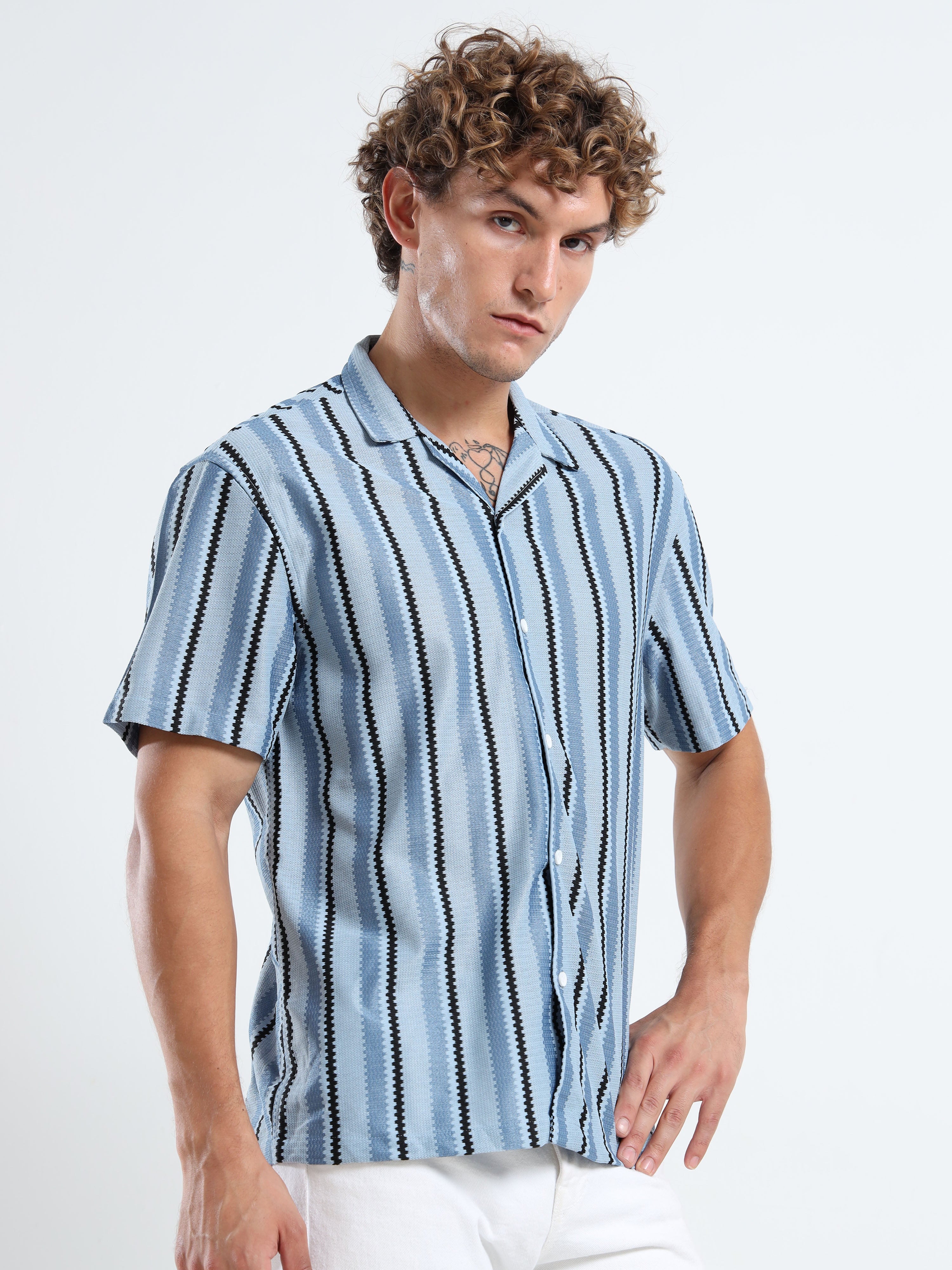 Men's Blue Striped Knit Shirt