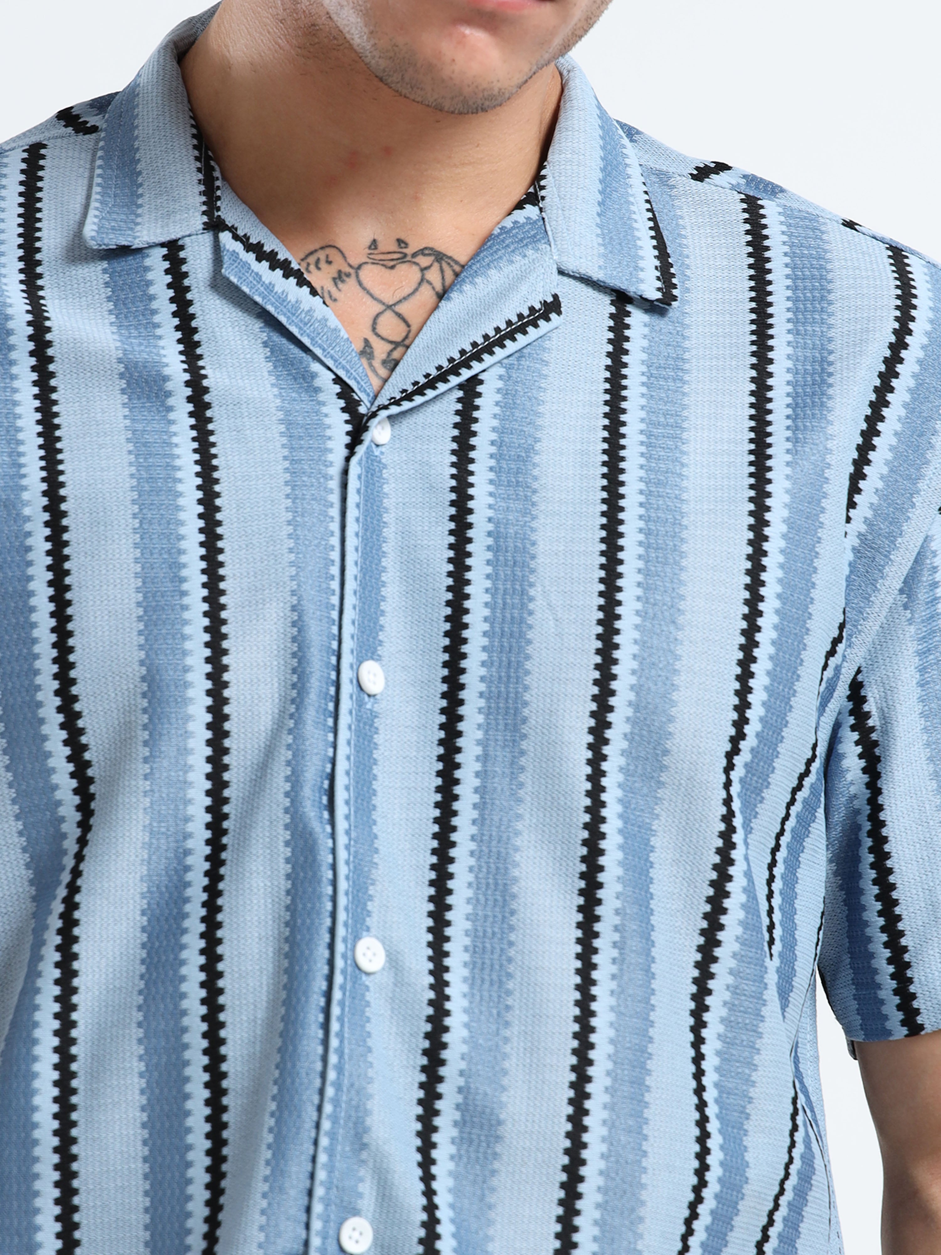 Men's Blue Striped Knit Shirt