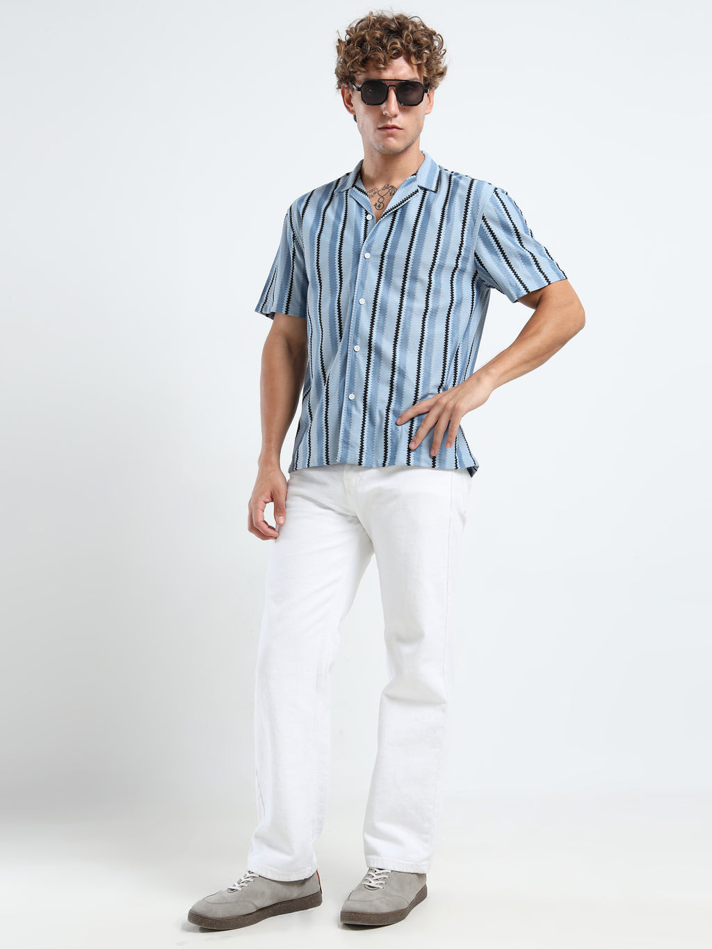 Men's Blue Striped Knit Shirt