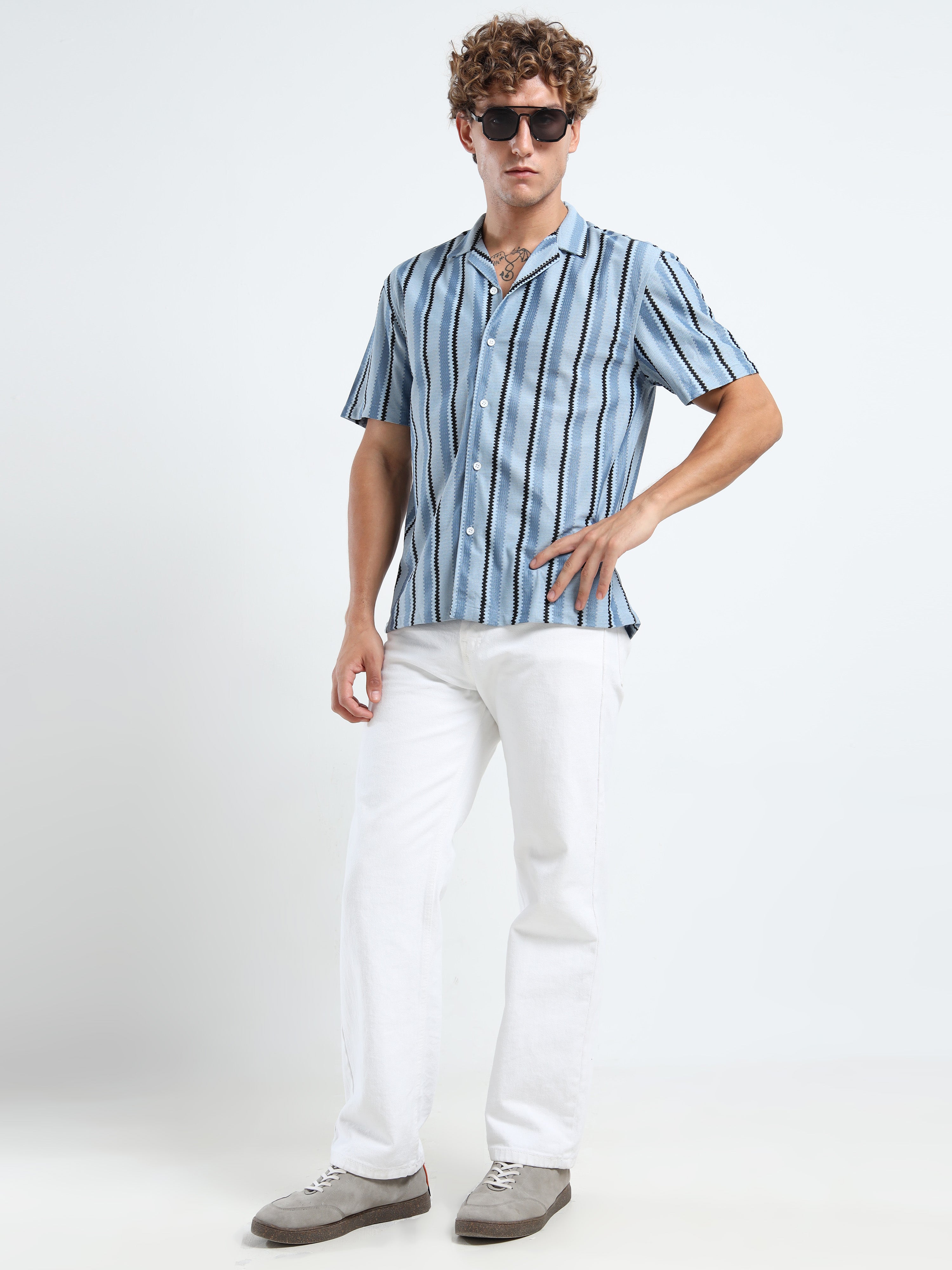 Men's Blue Striped Knit Shirt