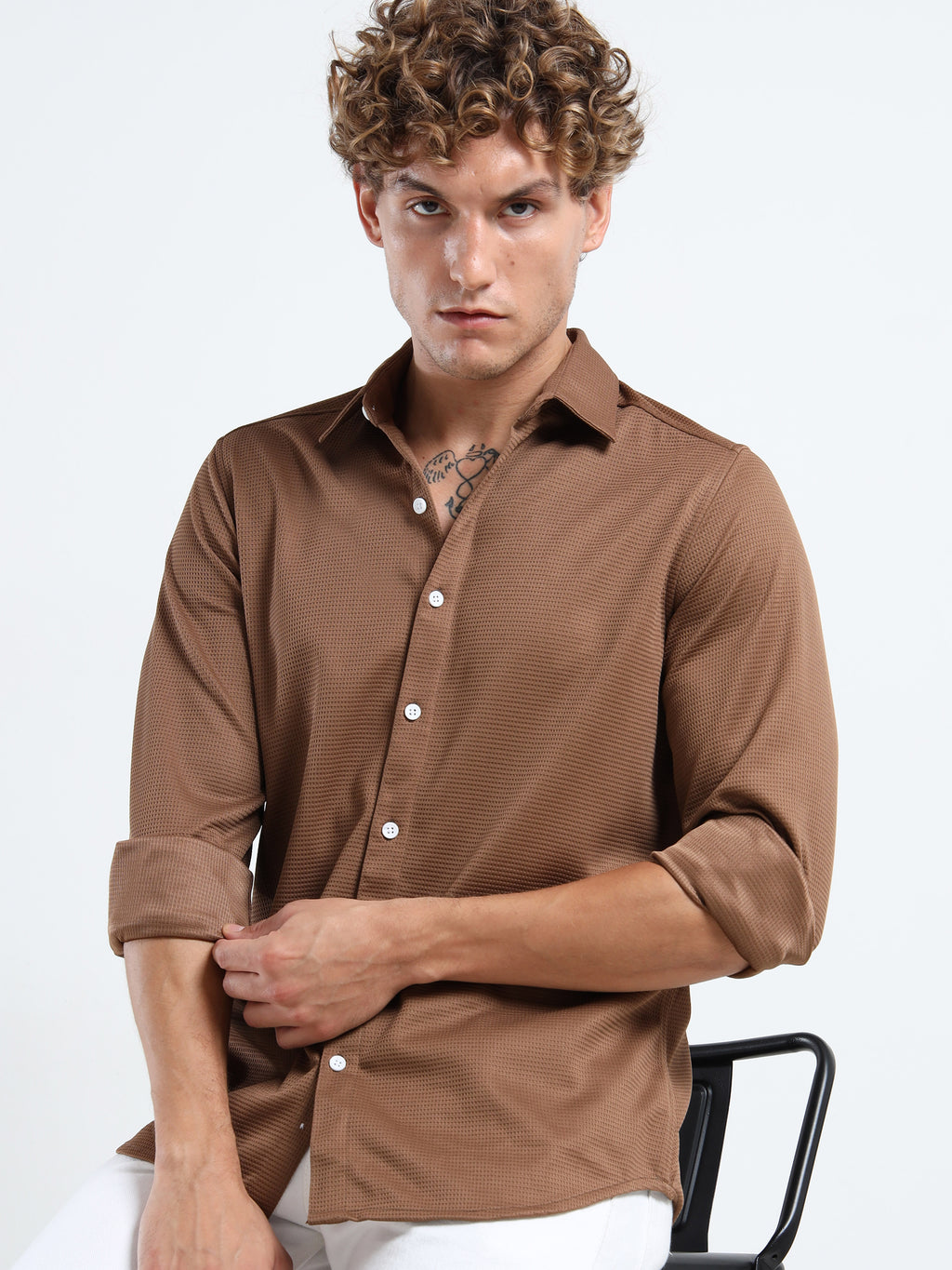 Men’s Brown Textured Micro-Pattern Shirt