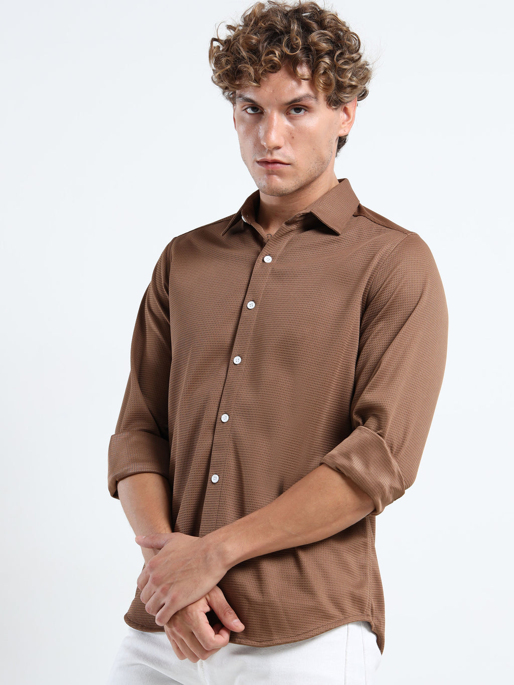Men’s Brown Textured Micro-Pattern Shirt