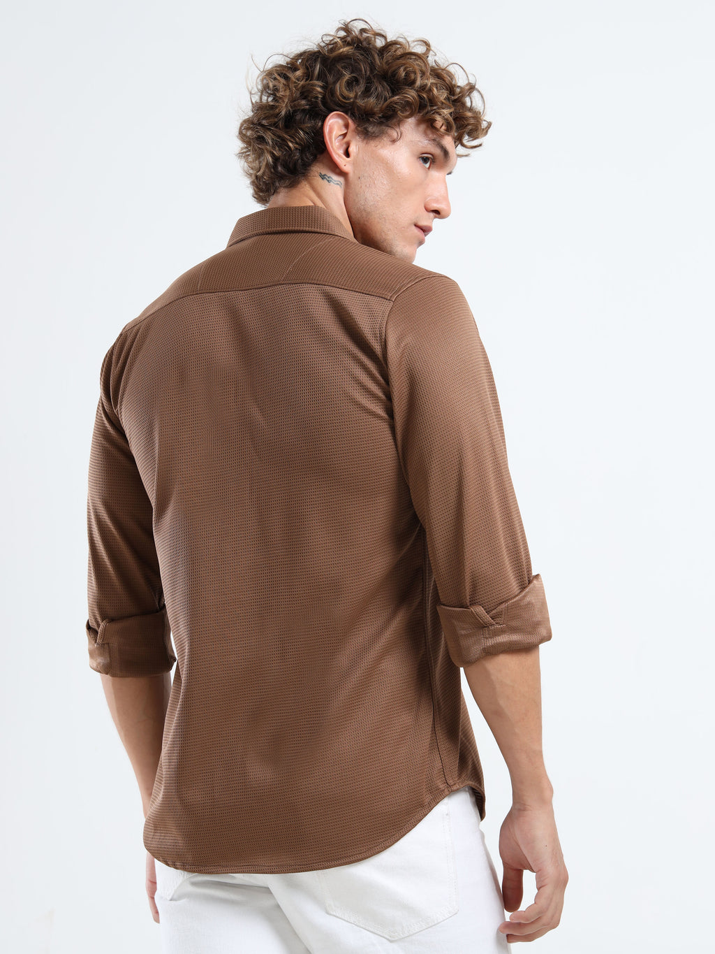 Men’s Brown Textured Micro-Pattern Shirt